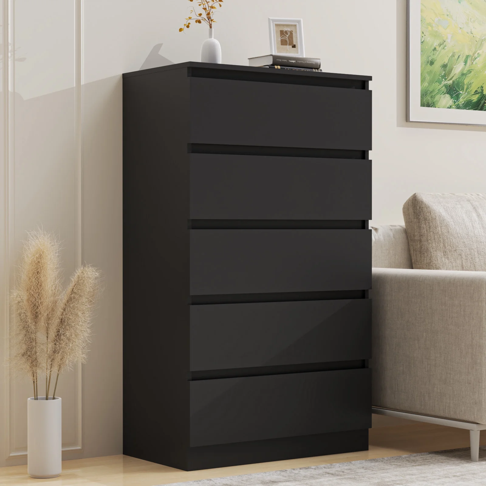 Hommpa Dresser for Bedroom, 48"H White Dresser for Closet, 5 Drawers Tall Wooden Modern Storage Chests of Drawers for Women, Living Room Furniture 27.5"L X 15.7"W X 48"H