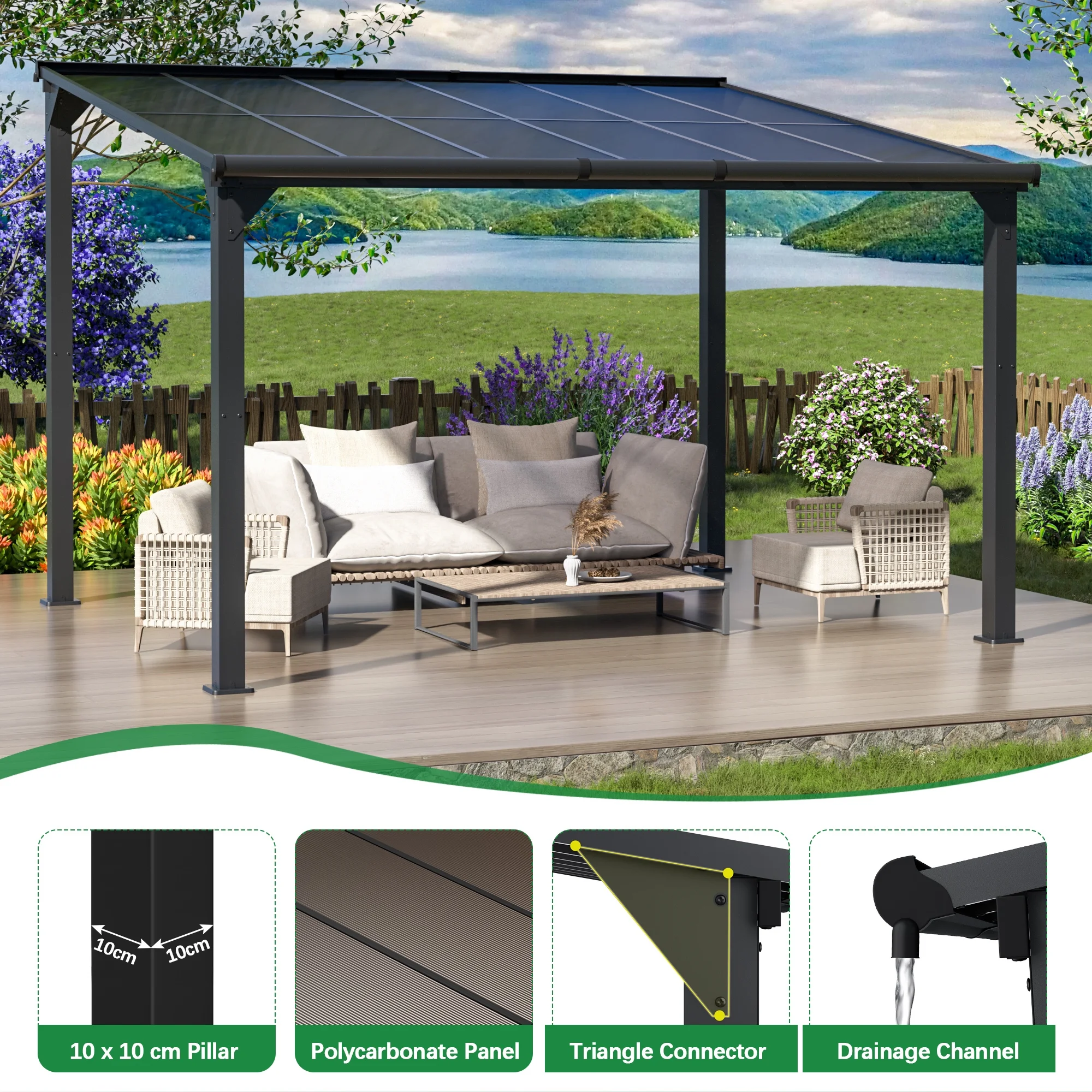 Jaxpety 14 x 10 ft. Hardtop Gazebo Outdoor Awnings for Patio, Backyard, Porch