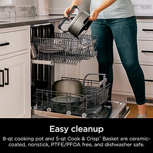 Ninja OL701 Foodi 14 in 1 SMART XL 8 Qt. Pressure Cooker Steam Fryer with SmartLid & Thermometer   Auto Steam Release, that Air Fries, Proofs & More, 3 Layer Capacity, 5 Qt. Crisp Basket, Silver/Black