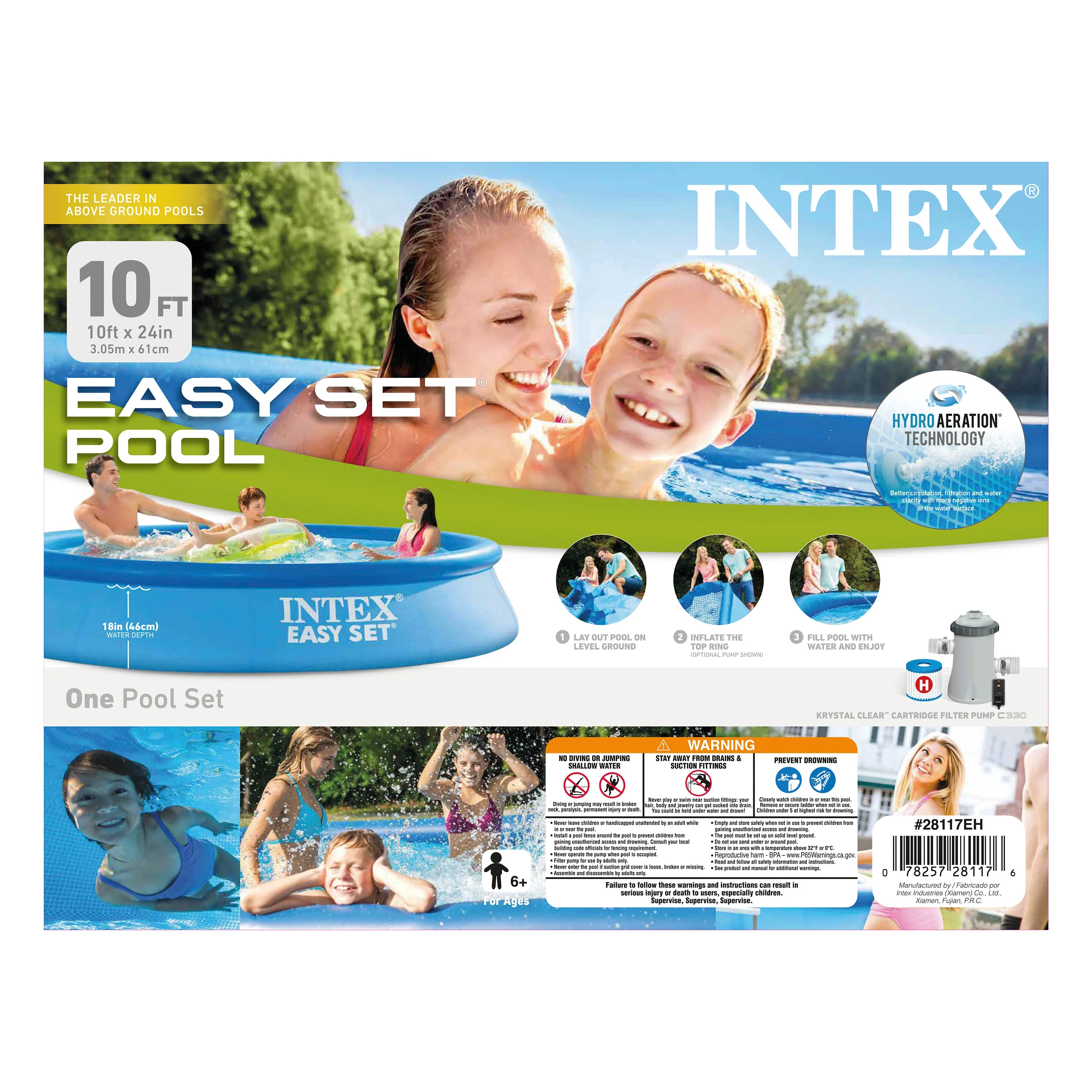 Intex 10' x 30" Easy Set Above Ground Swimming Pool With Filter Pump