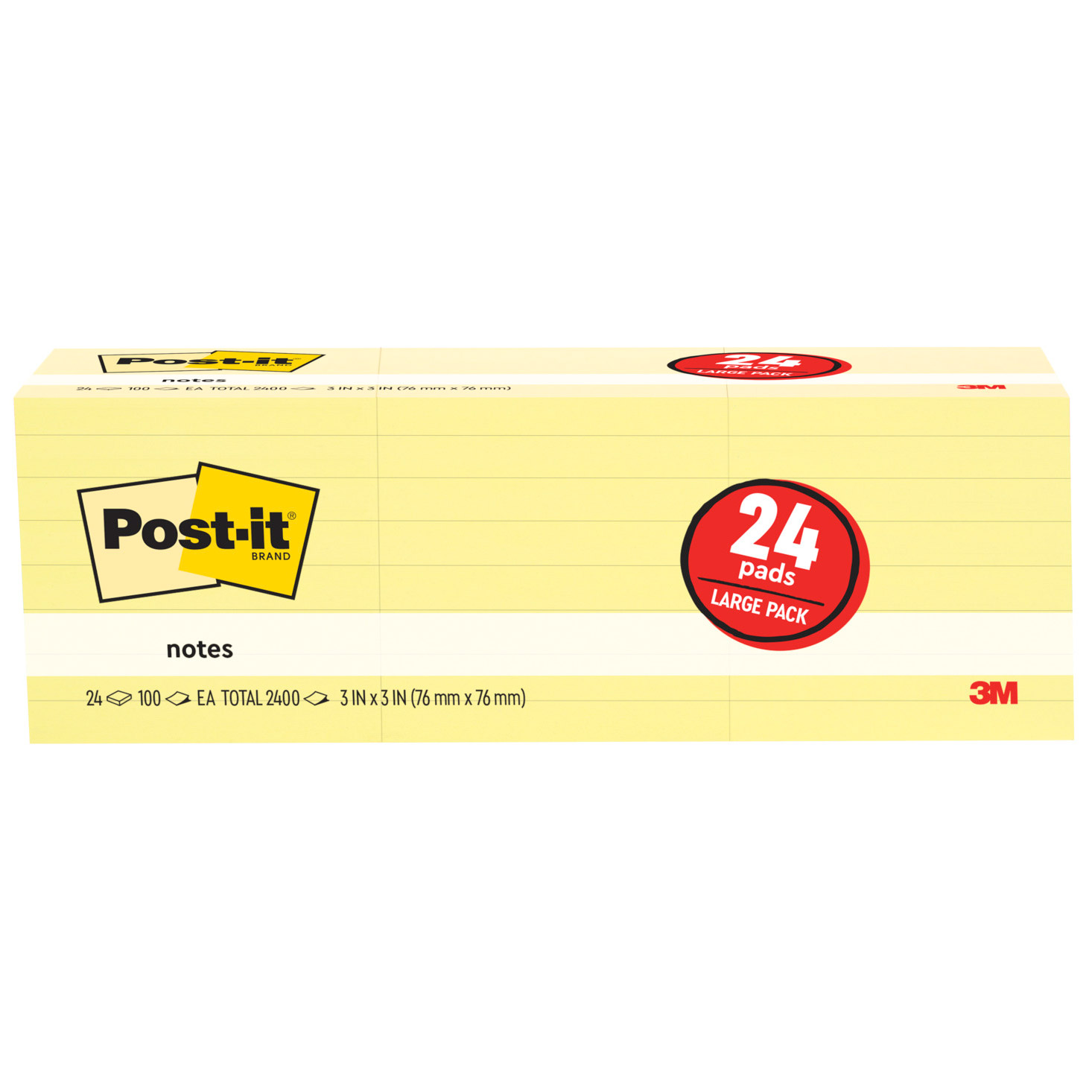 Post-it Notes, Canary Yellow, 3′ x 3′ 100 Sheets, 24 Pads