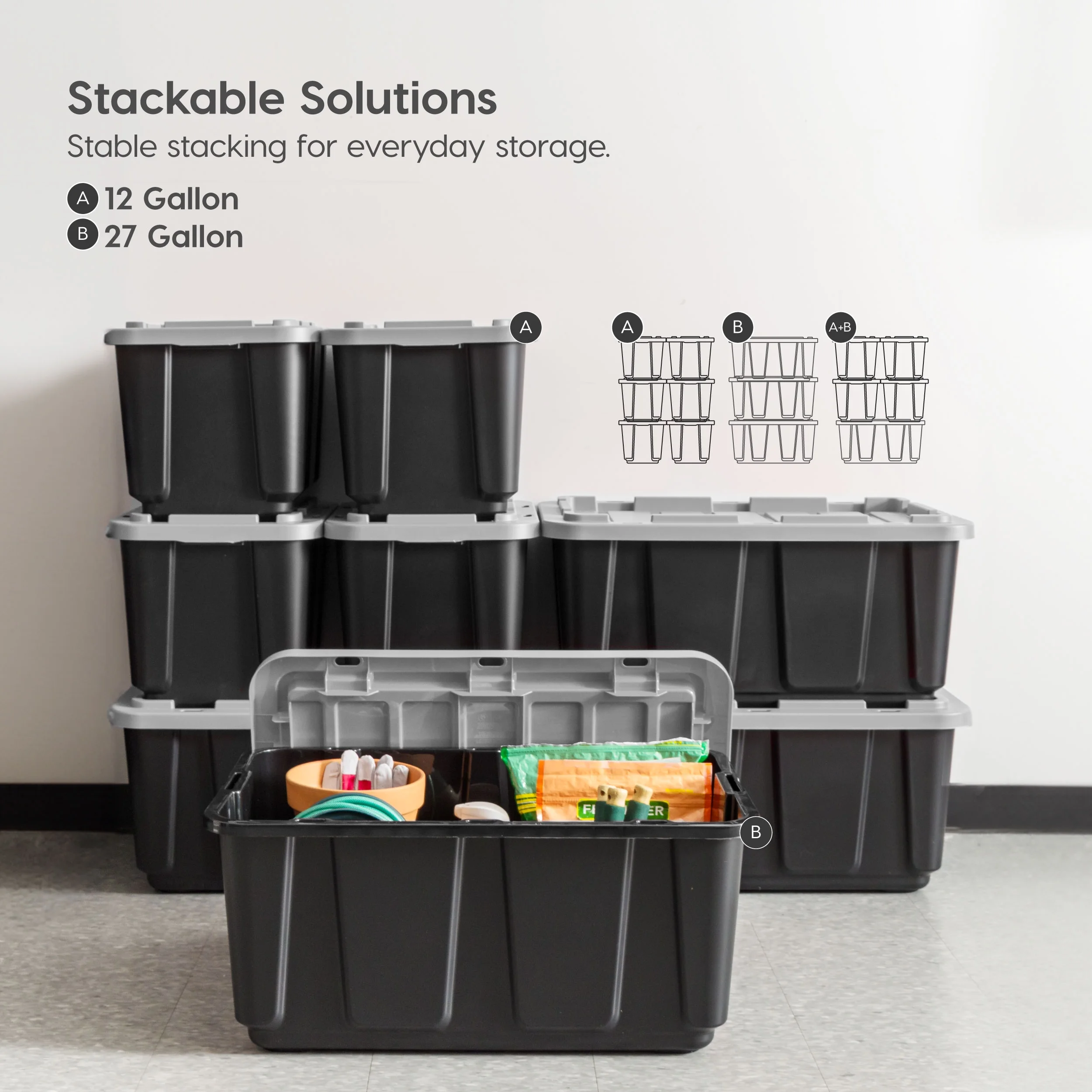 IRIS USA 27Gal/108Qt 4 Pack Large All-Weather Heavy-Duty Stackable Storage Plastic Bin Tote Container with Quick Snap Lid, (30" L x 20" W x 14" H)