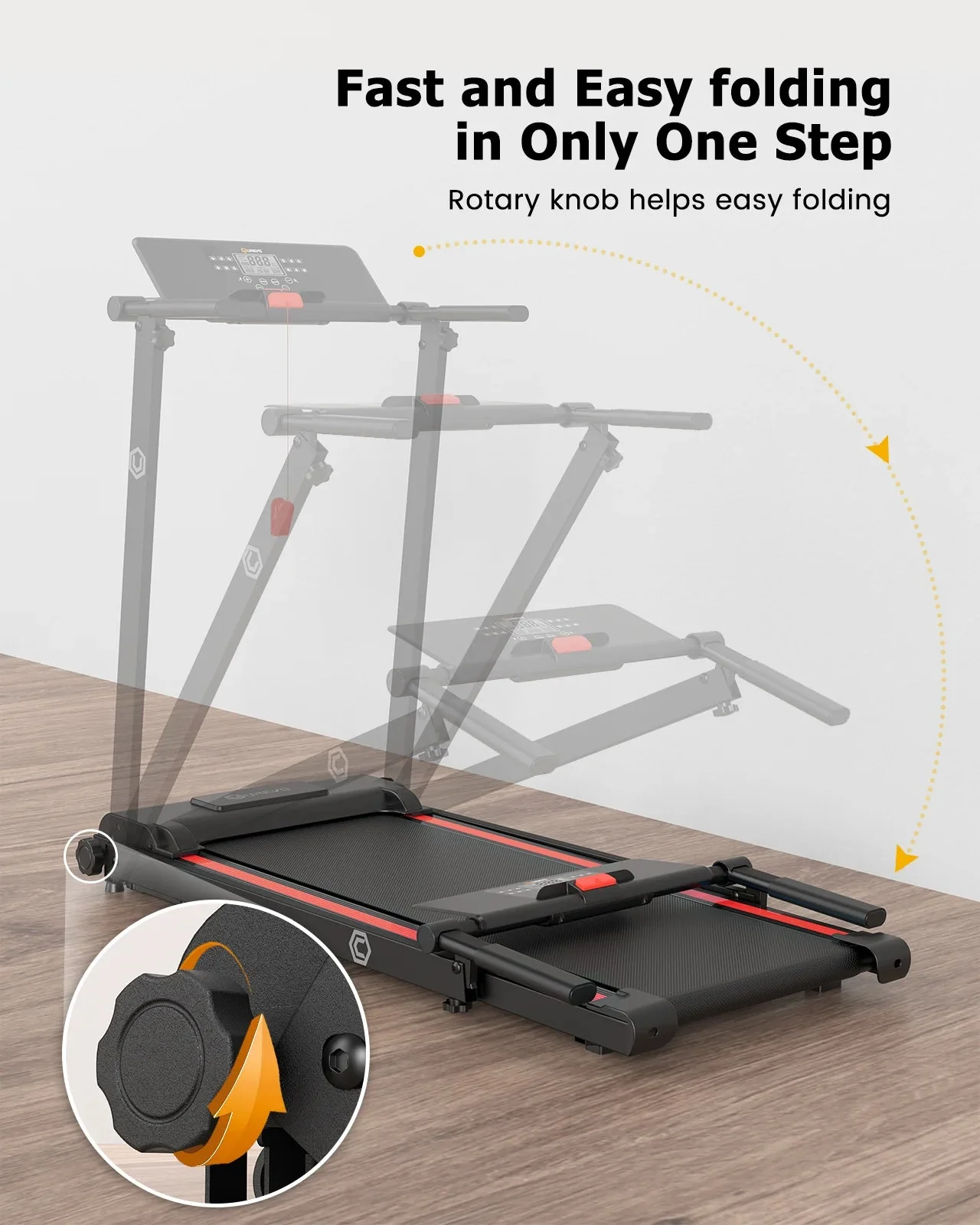 UREVO Folding Treadmill - 2.25HP, 12 HIIT Modes, 265 lbs Capacity, Yellow Or Red