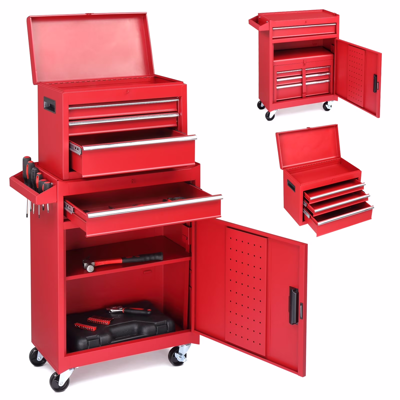 Ktaxon 4-Drawer 2-IN-1 Rolling Tool Chest Storage Cabinet, Mechanic Tool Organizer Box, 23.2" L x 11" W x 40.2" H, Black