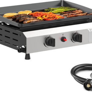 2/3/4 Burner Gas Griddle-Outdoor Propane Griddle-BTU Propane Fuelled. Portable Flat Top Gas Grill Camping Griddle Station with Side Shelves for Kitchen