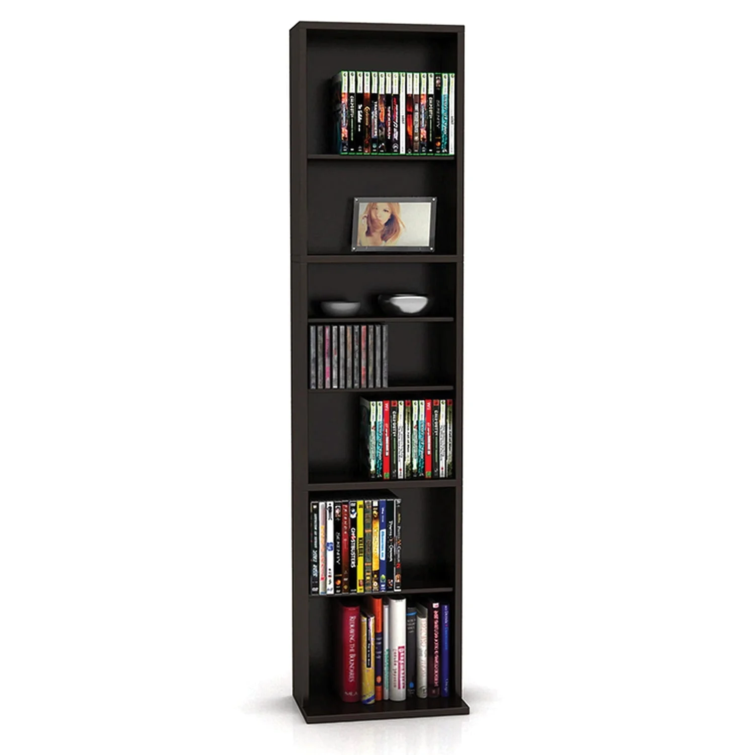 Atlantic 54" x 13" Summit Adjustable Wood Media Storage Shelf Bookcase, Espresso