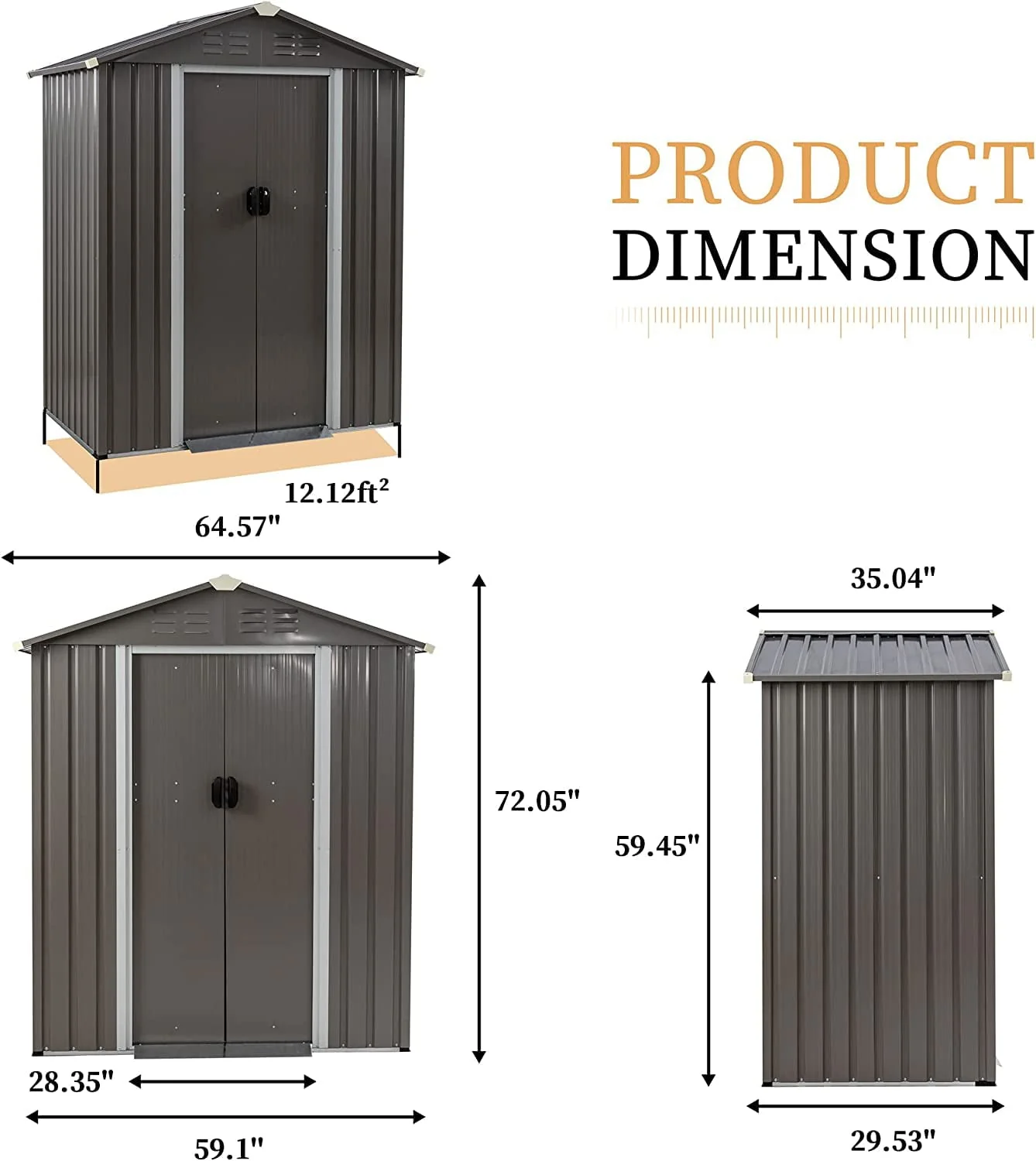 Sobaniilo 5'x 3'x 6' FT Outdoor Storage Metal Shed with Lockable Door, Tools Storage Shed Clearance, Outdoor House for Backyard Patio, Lawn and Garden, Gray