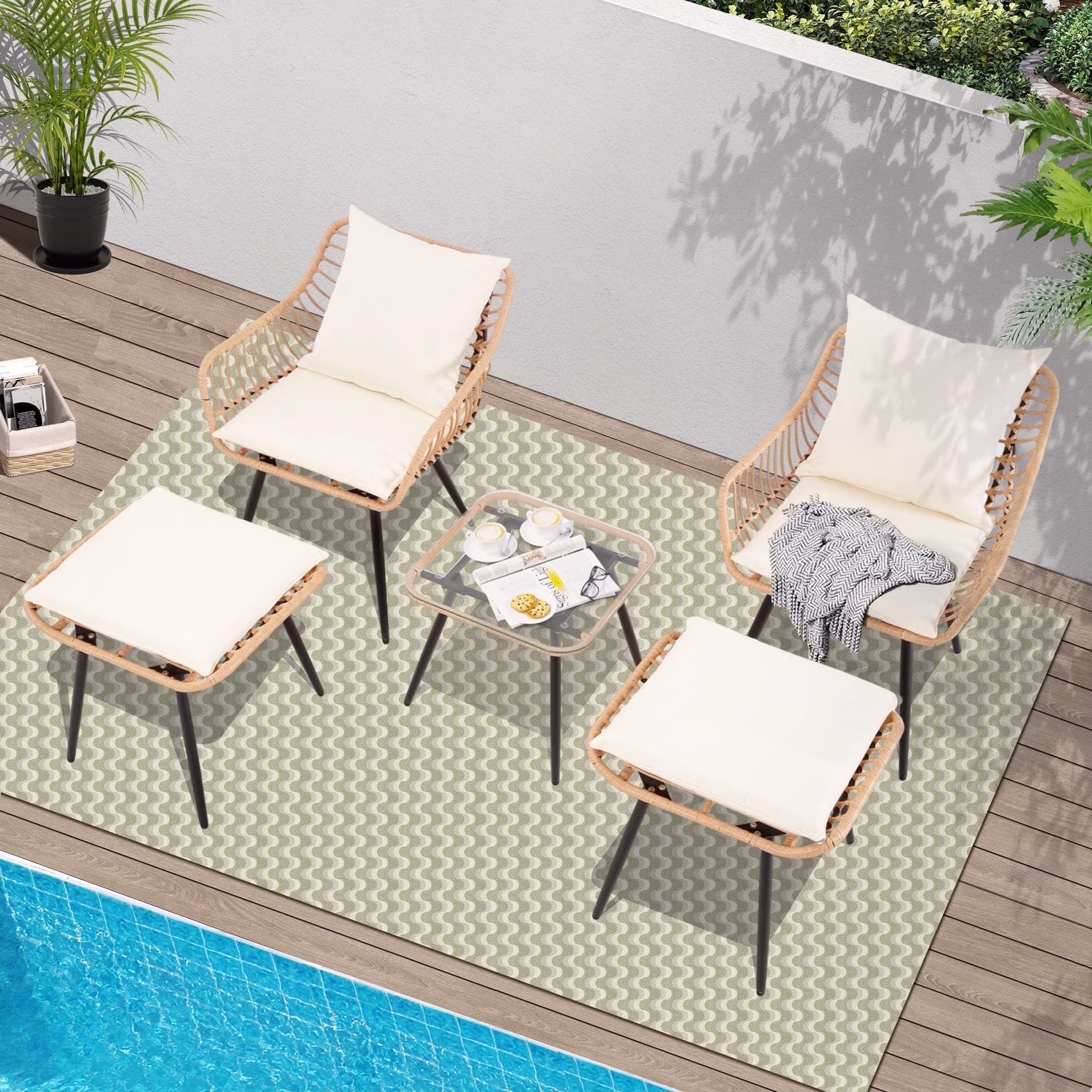 Ainfox 7 Pcs Outdoor Patio Furniture Sofa Set, Grey Rattan Grey Cushion
