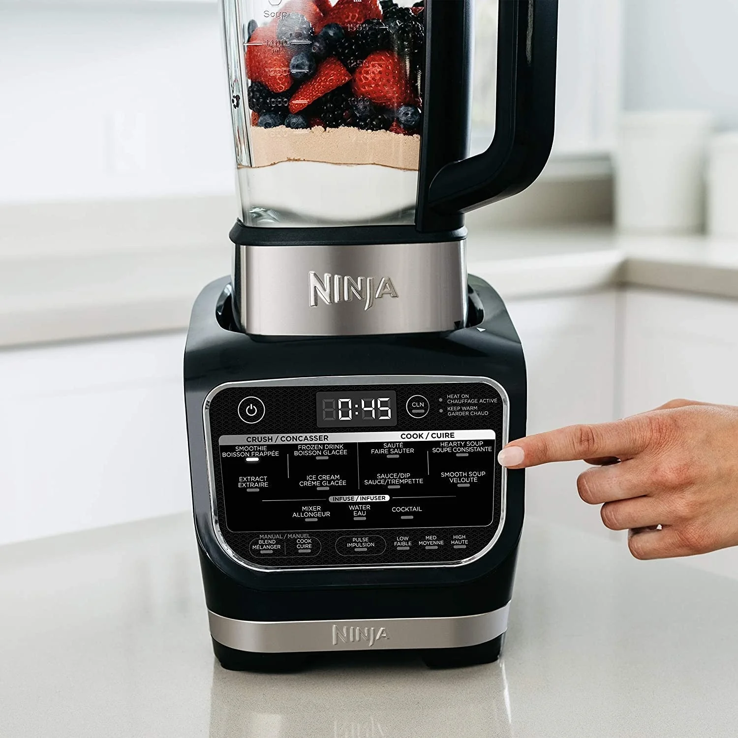 Ninja Foodi Cold & Hot Blender With 1400 Peak Watts Nonstick Glass Pitcher (HB152), 64 oz, Black