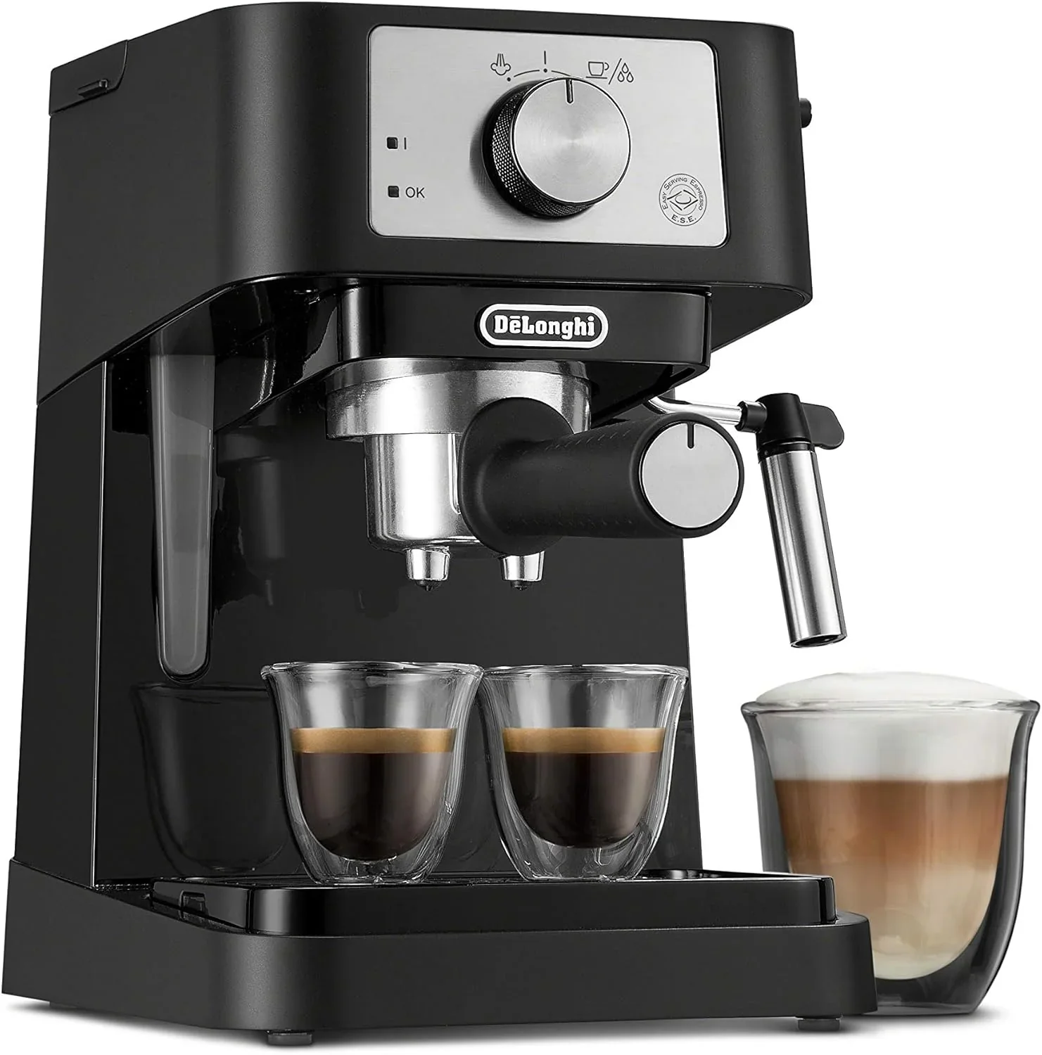 De’Longhi UPGRADED All-in-One Combination Coffee Maker & Espresso Machine + Advanced Adjustable Milk Frother for Cappuccino & Latte + Glass Coffee Pot 10-Cup, COM532M black