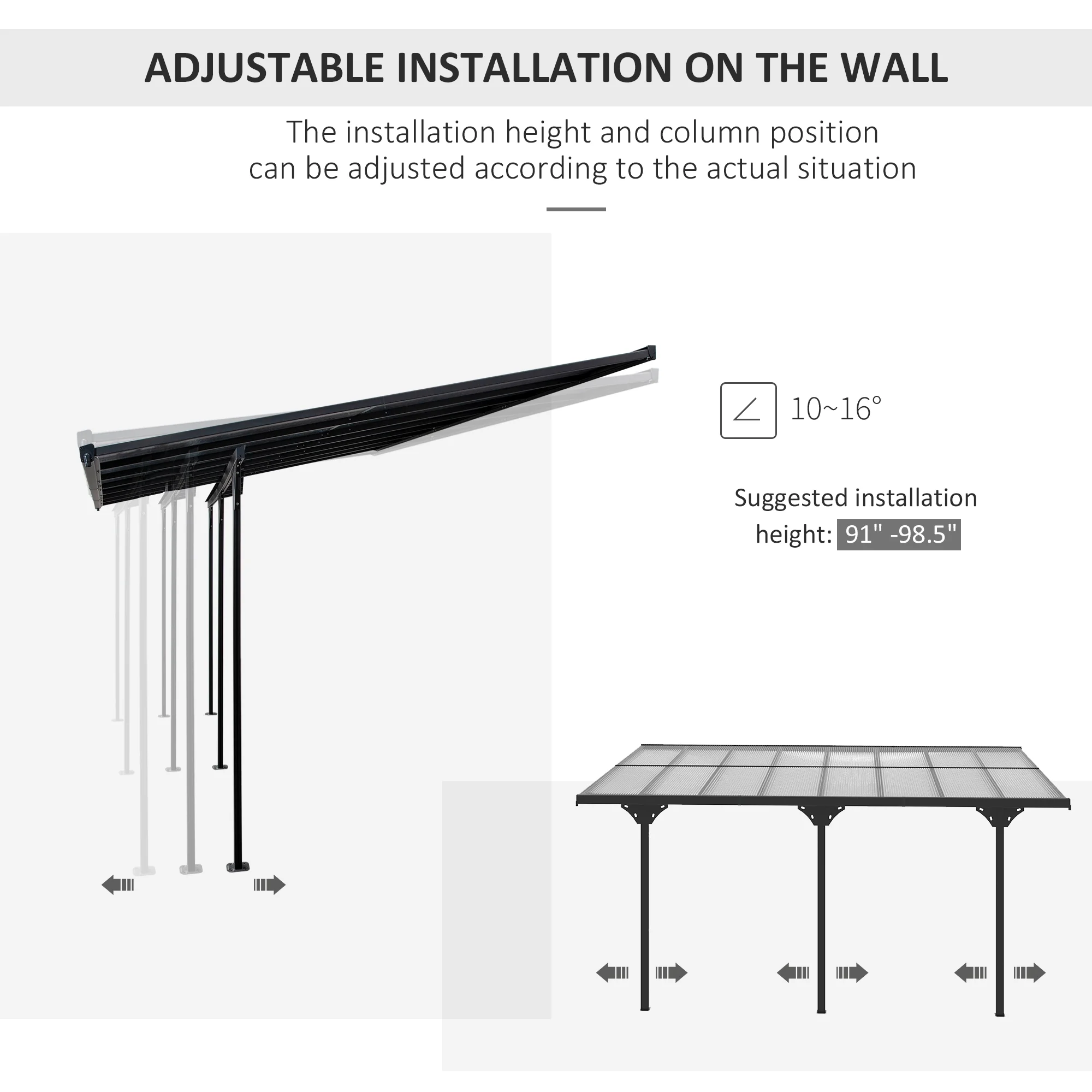 Outsunny 14.5' x 10' Transparent Wall Pergola, UV Blocking Awning, Gray