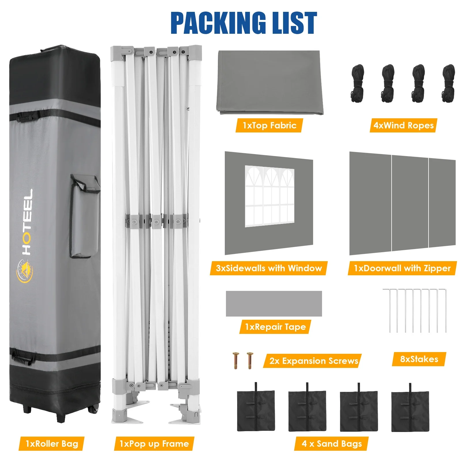 HOTEEL 10x15 Heavy Duty Canopy Tent - Commercial Pop Up with UV50+, Thick Hexagonal Frame, 4 Sidewalls, Anti-Pooling Design & Roller Bag (Black)