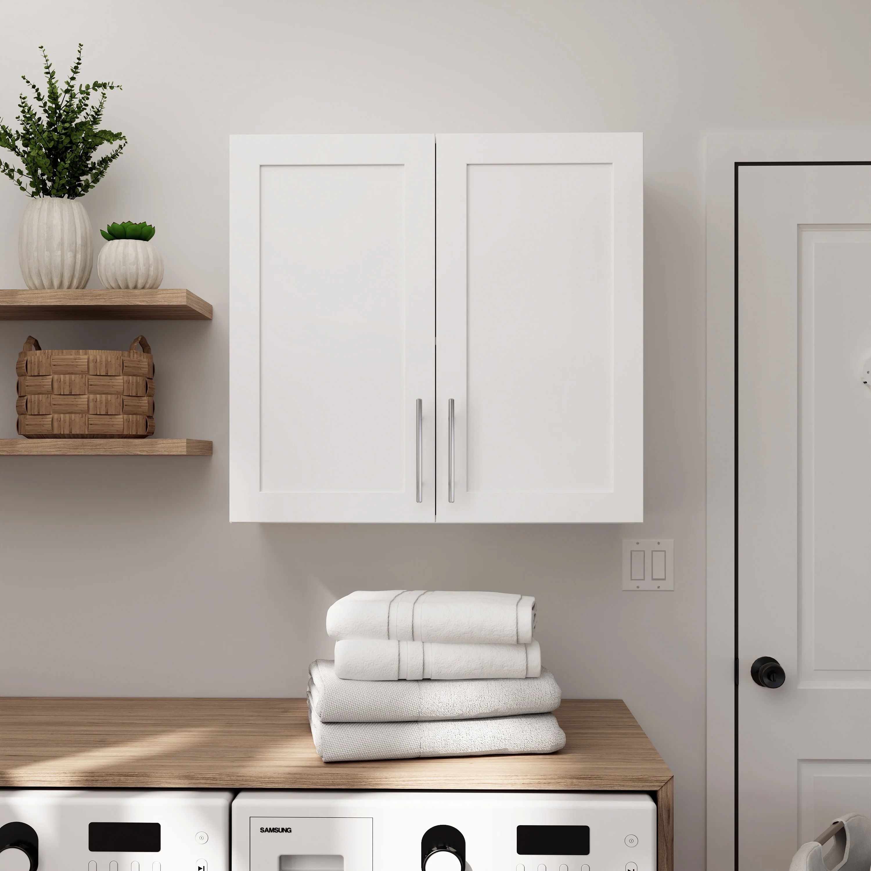 Prepac Elite 32" H Wall Cabinet with Panel Doors, White Storage Cabinet, Bathroom Cabinet, Pantry Cabinet with with 1 Adjustable Shelf 12.75" D x 32" W x 30" H, WSUR-1003-1
