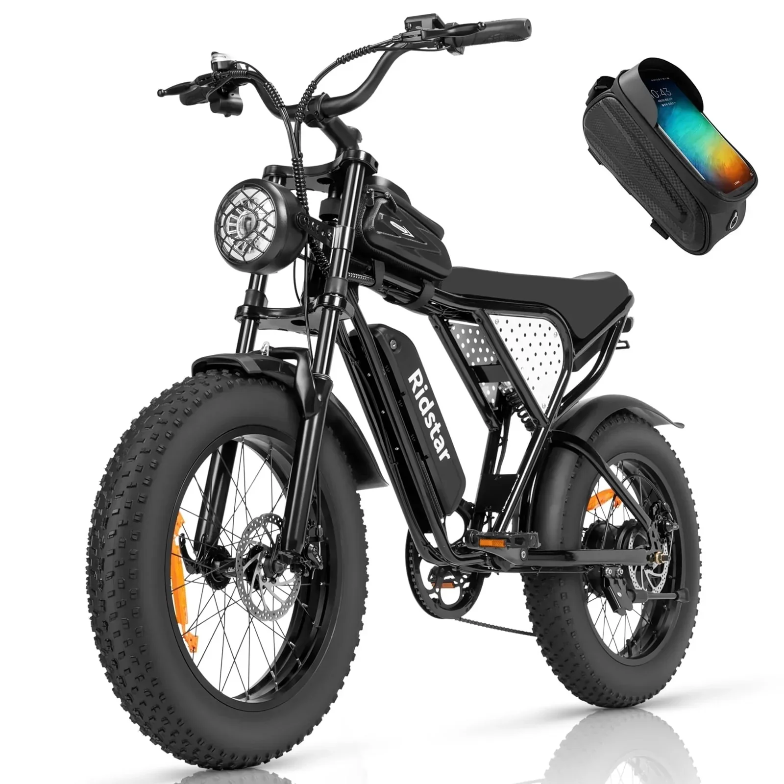 Ridstar electric bicycle for adults, 1200 W, 48 km/h mountain bike, 48 V 15.6 Ah battery, 20″ fat bike tires, 7-speed full suspension