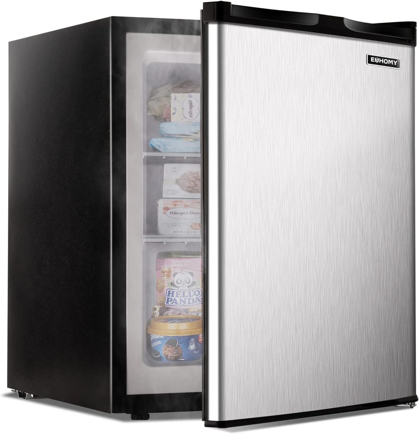 Upright freezer, 3.0 Cubic Feet, Single Door Compact Mini Freezer with Reversible Stainless Steel Door, Small freezer for Home/Dorms/Apartment/Office (Silver)