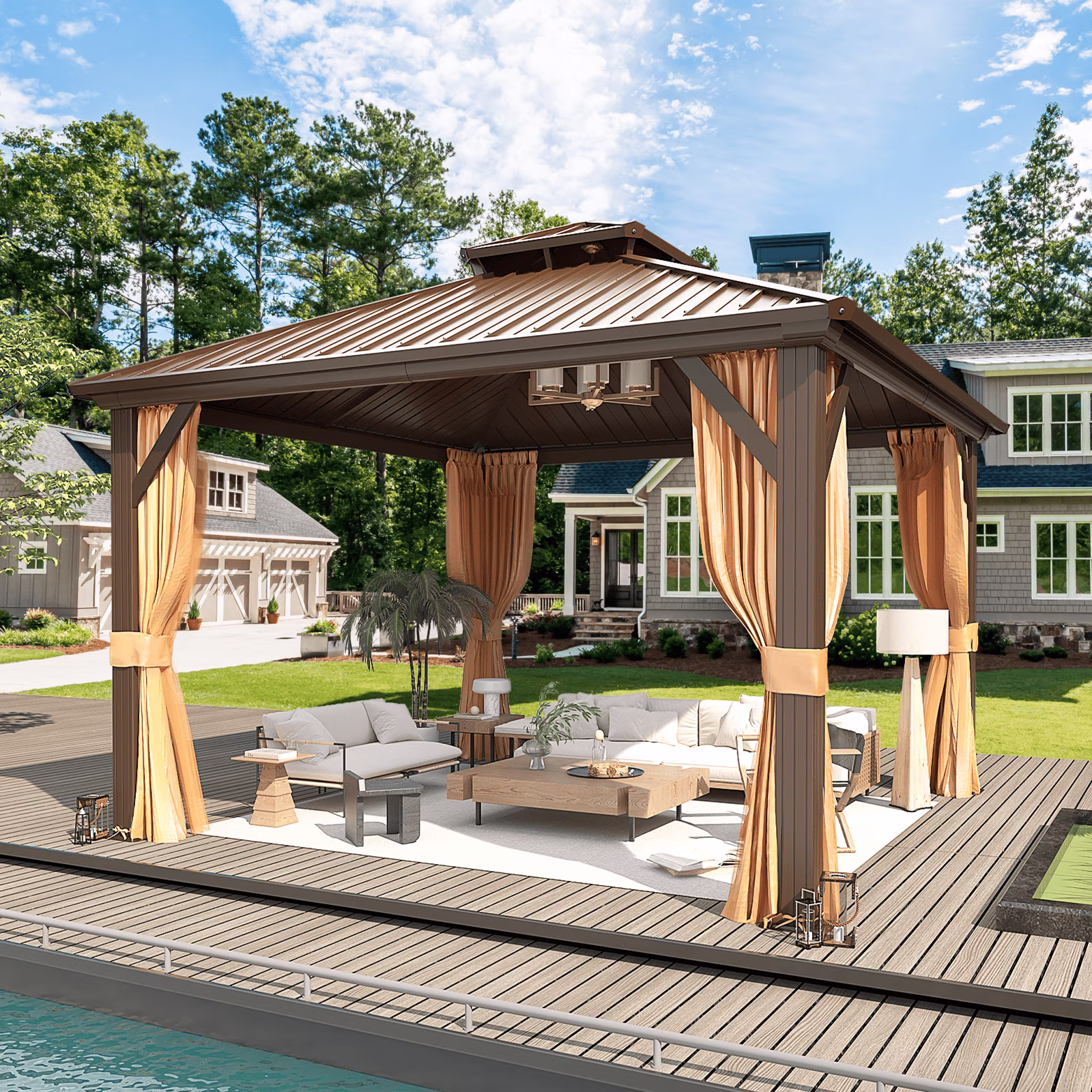 Hommow 10' X 12' Hardtop Gazebo Aluminum Frame Gazebo with Galvanized Steel Double Roof