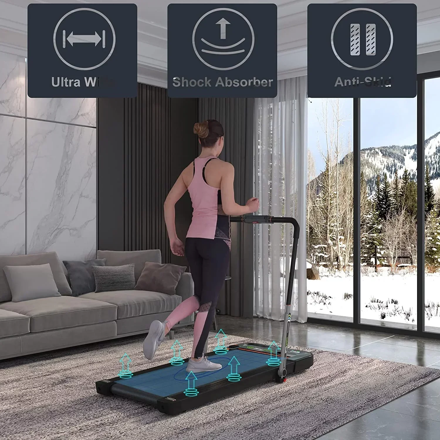 Real Relax 2 In 1 Folding Treadmill, 2.25HP, 42.5x17 Inch Belt - Home Office