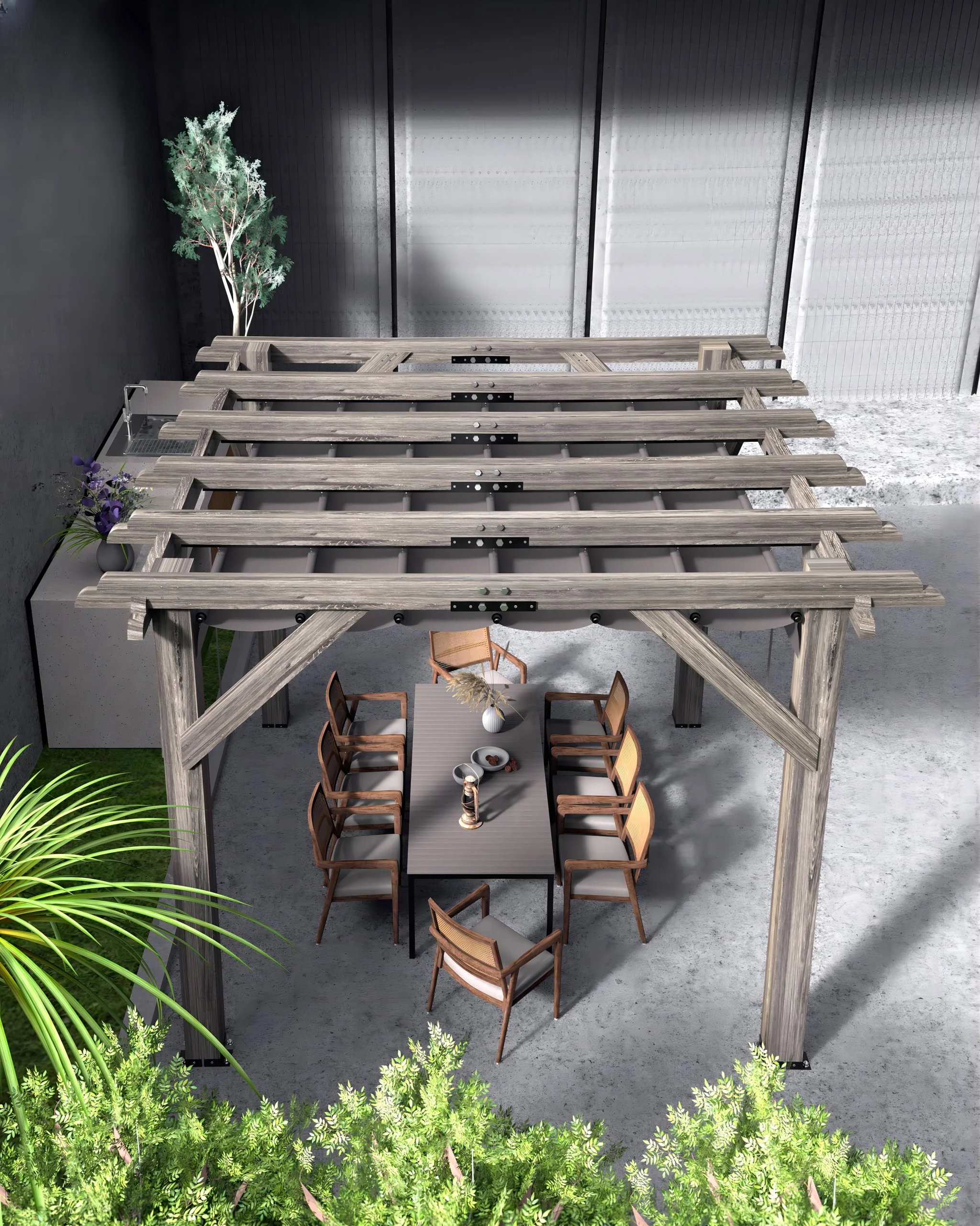 Garvee 10 x 10 feet Wood Pergola, Retractable Shade Canopy, Oak Color