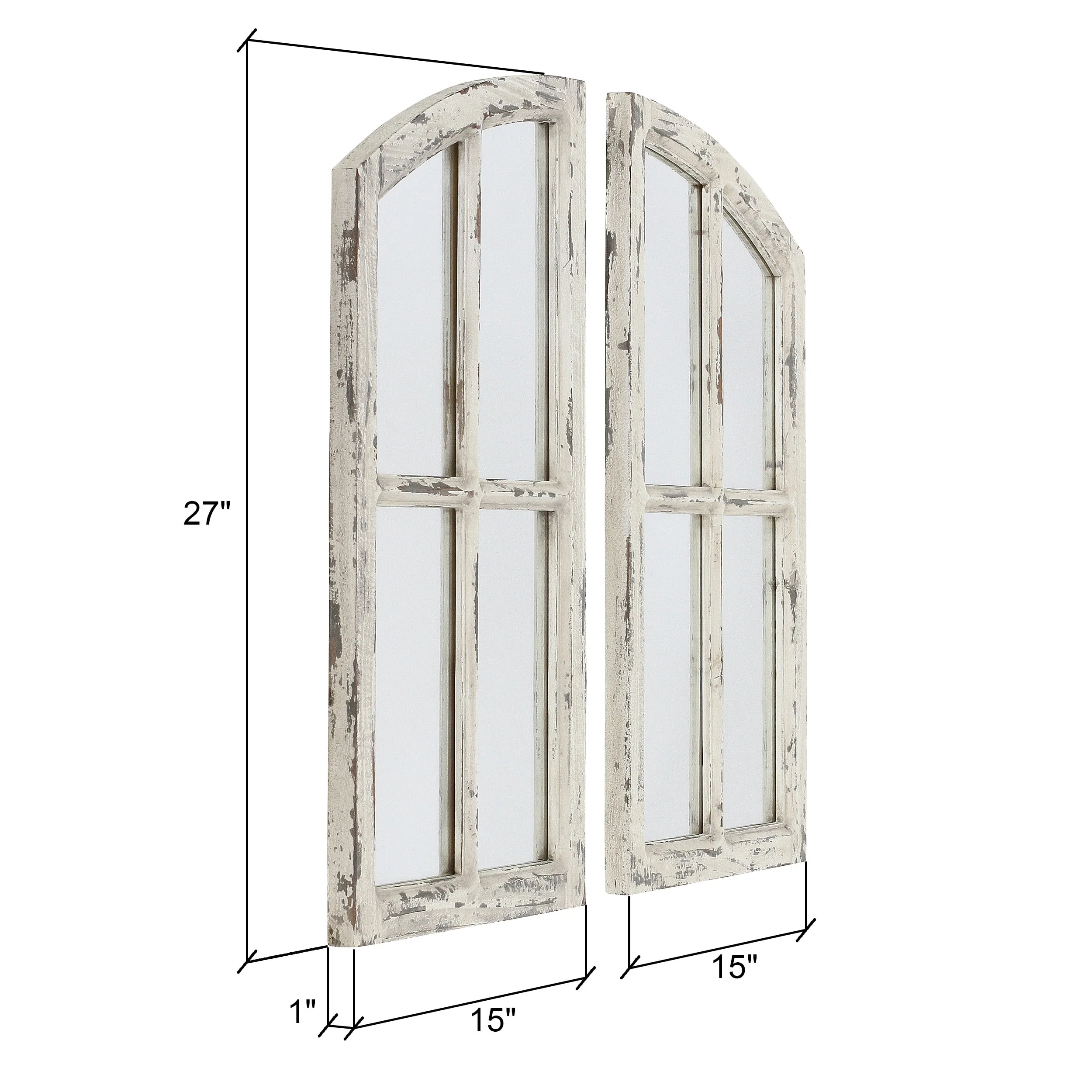 Jolene Arch Window Pane Mirrors Off-White 27" x 15" (Set of 2) by Aspire