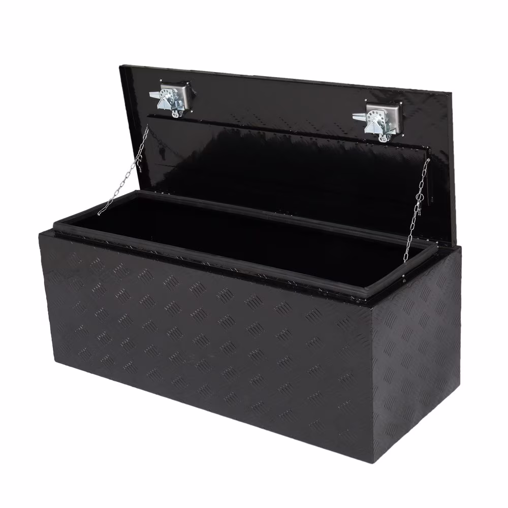 IVV Aluminum Truck Trailer Tool Box Pickup Underbody Truck Bed Storage Toolbox RV Trailer Organizer with T-Handle Latch Dual Lock Keys – Black, 42″L x 18″W x 17″H