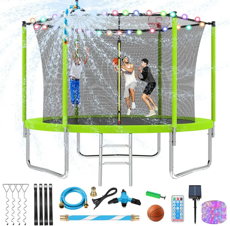 Trampoline With Enclosure Net And Adjustable Basketball Hoop - 8ft, 10ft, 12ft, 14ft, 15ft, 16ft