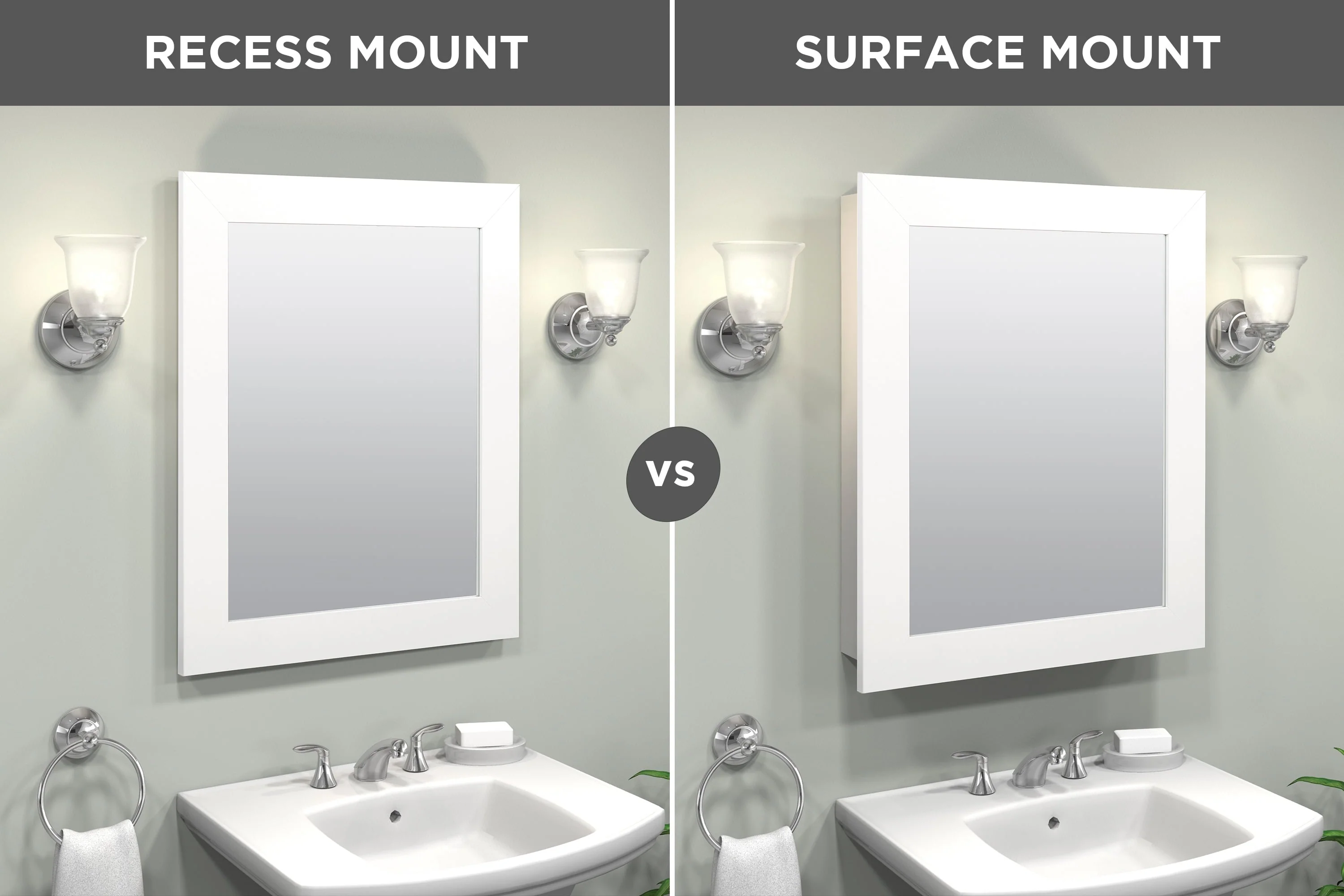Zenna Home Recessed/Wall Mount Framed Mirror Medicine Cabinet, 24.5" x 30.5", White
