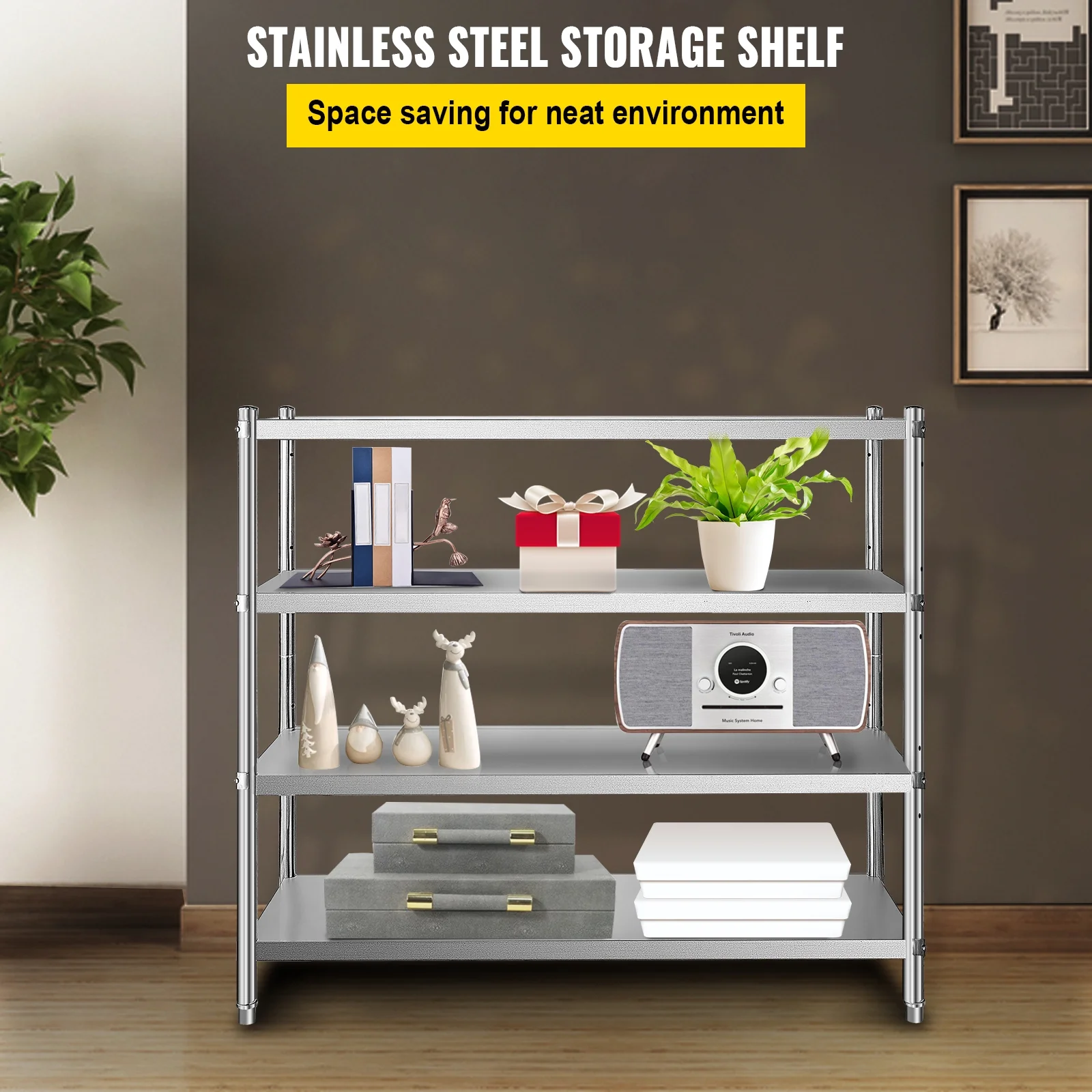 KFFKFF Storage Rack, Quad-Level Metal Shelves, Organizational Shelf Unit, Dimensions 70.9 x 17.7 x 59.1 Inches, Robust Storage Rack Shelving, Total Load Capacity 1320 Lbs, Height Modifiable