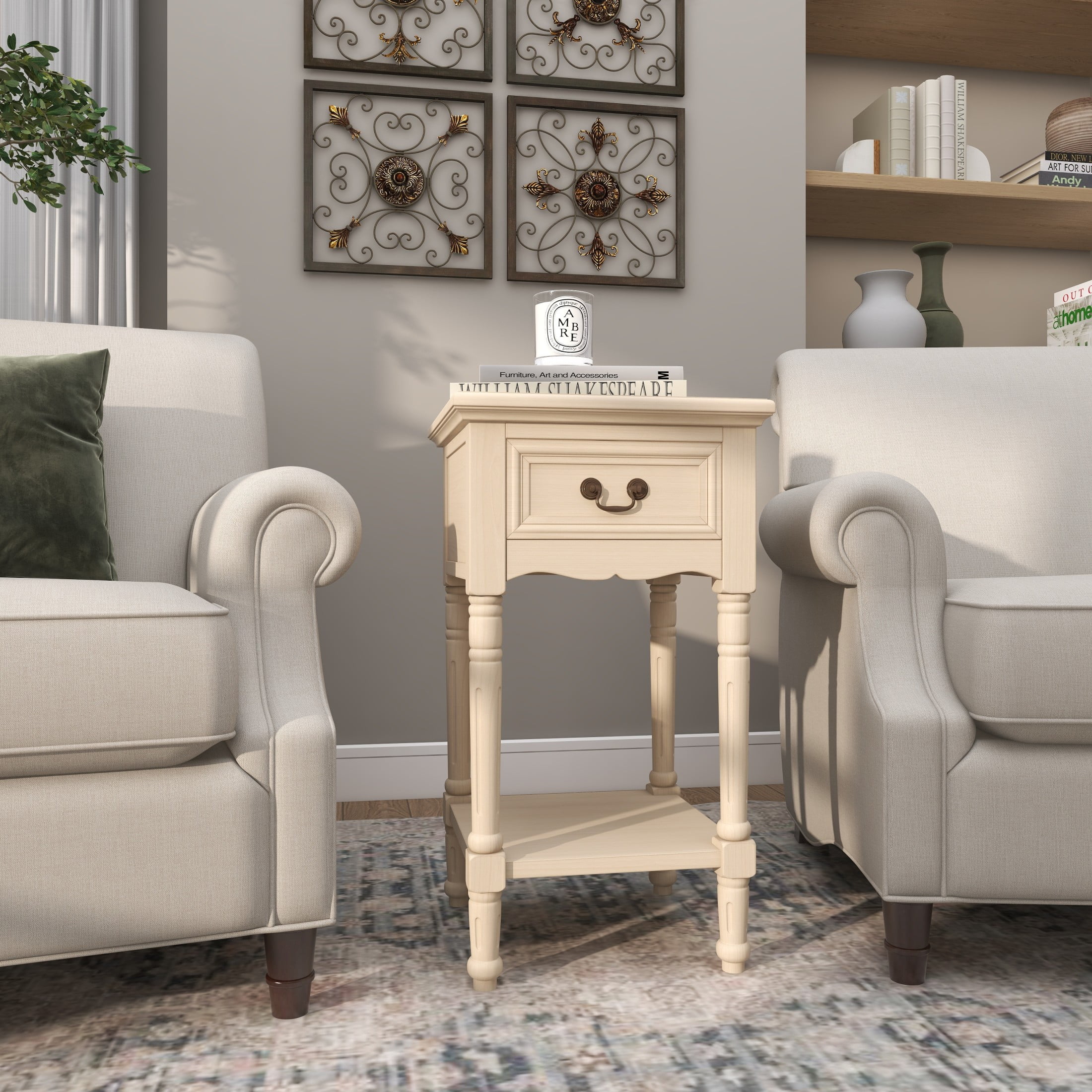 DecMode 17" x 25" Cream Wood 3 Drawer Cabinet, 1-Piece