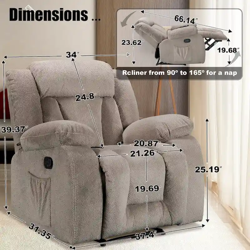 Super Comfortable Standard Size Heating and Massage Recliner Chair