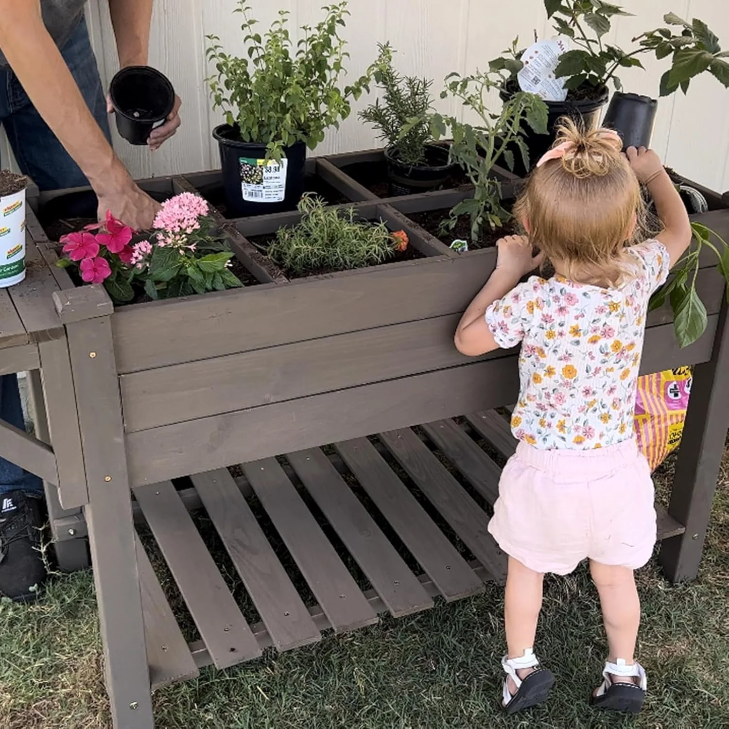MEDEHOO Elevated Wooden Planter Box with Locking Casters - 52.7" L x 22" W x 30" H Raised Garden Bed, Removable Liner & 230lb Weight Capacity for Outdoor Plants