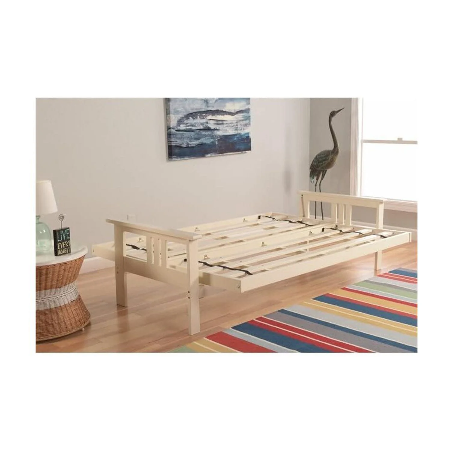 Homestock African Artifacts Full Size Futon Frame Set with Mattress, Easily Converts to Bed, Versatile Design Futon Frame for All Spaces, 33"H x 79"L x 37"D-Color:Linen Charcoal,Size:Barbados