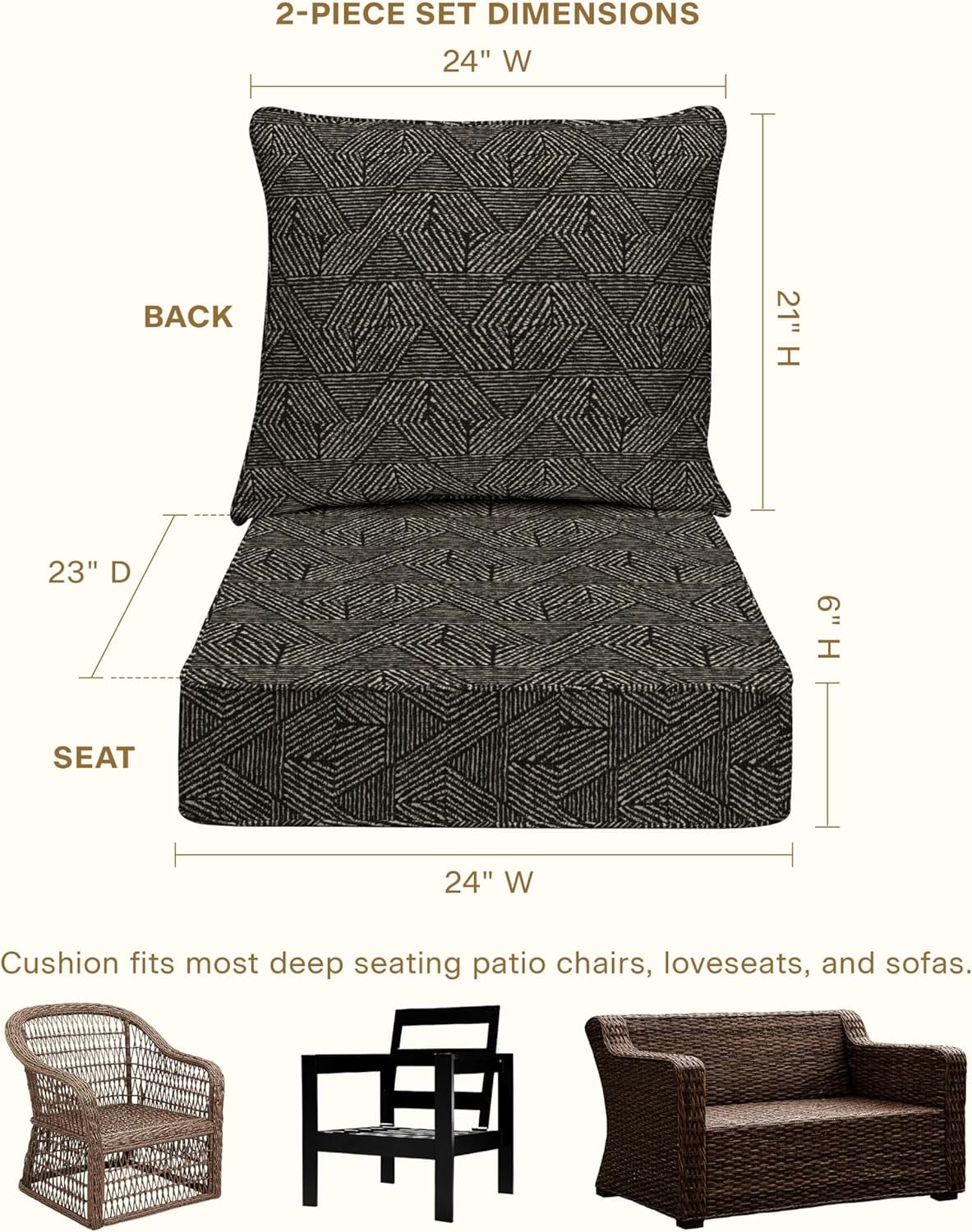 AWFHHT Outdoor Deep Seat, 24″ W x 23″ D, Zaire Outdoor Chair Cushion