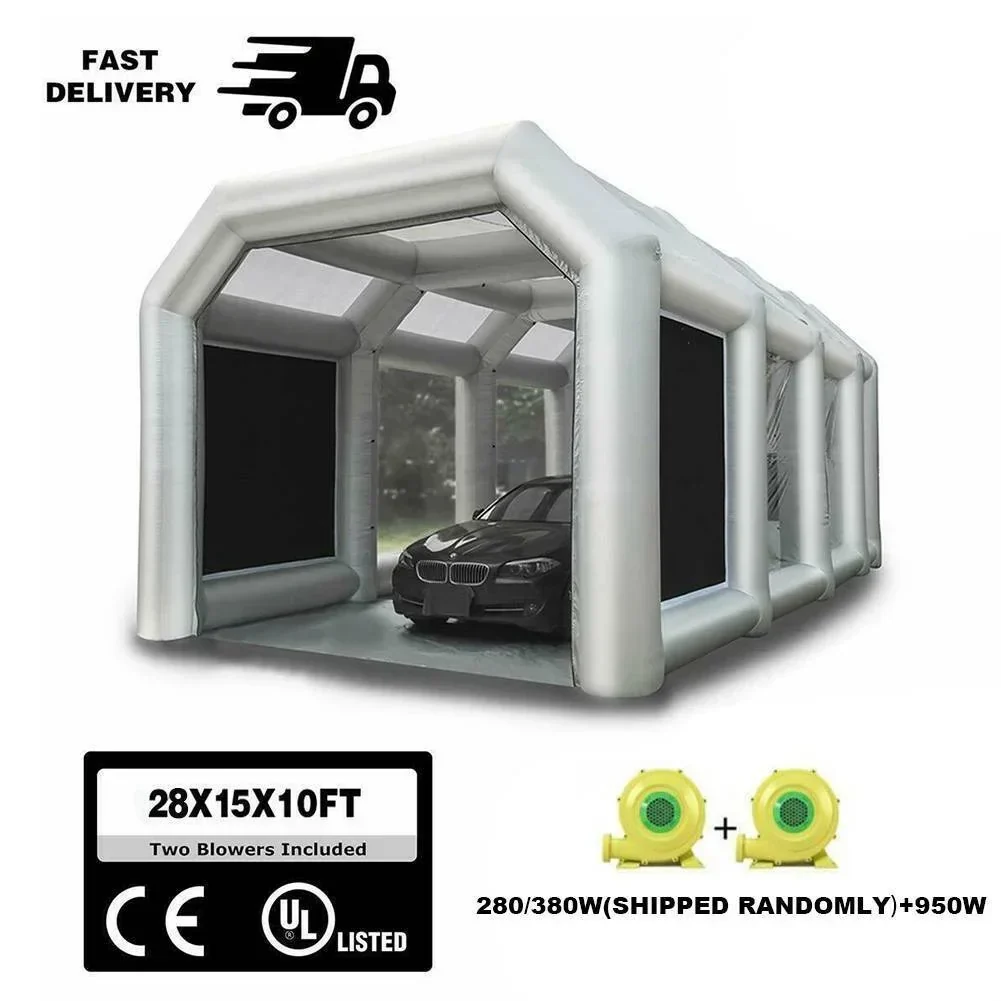 Inflatable Spray Paint Booth Tent 28X15X10FT With Two Blowers – 950W+280or380W