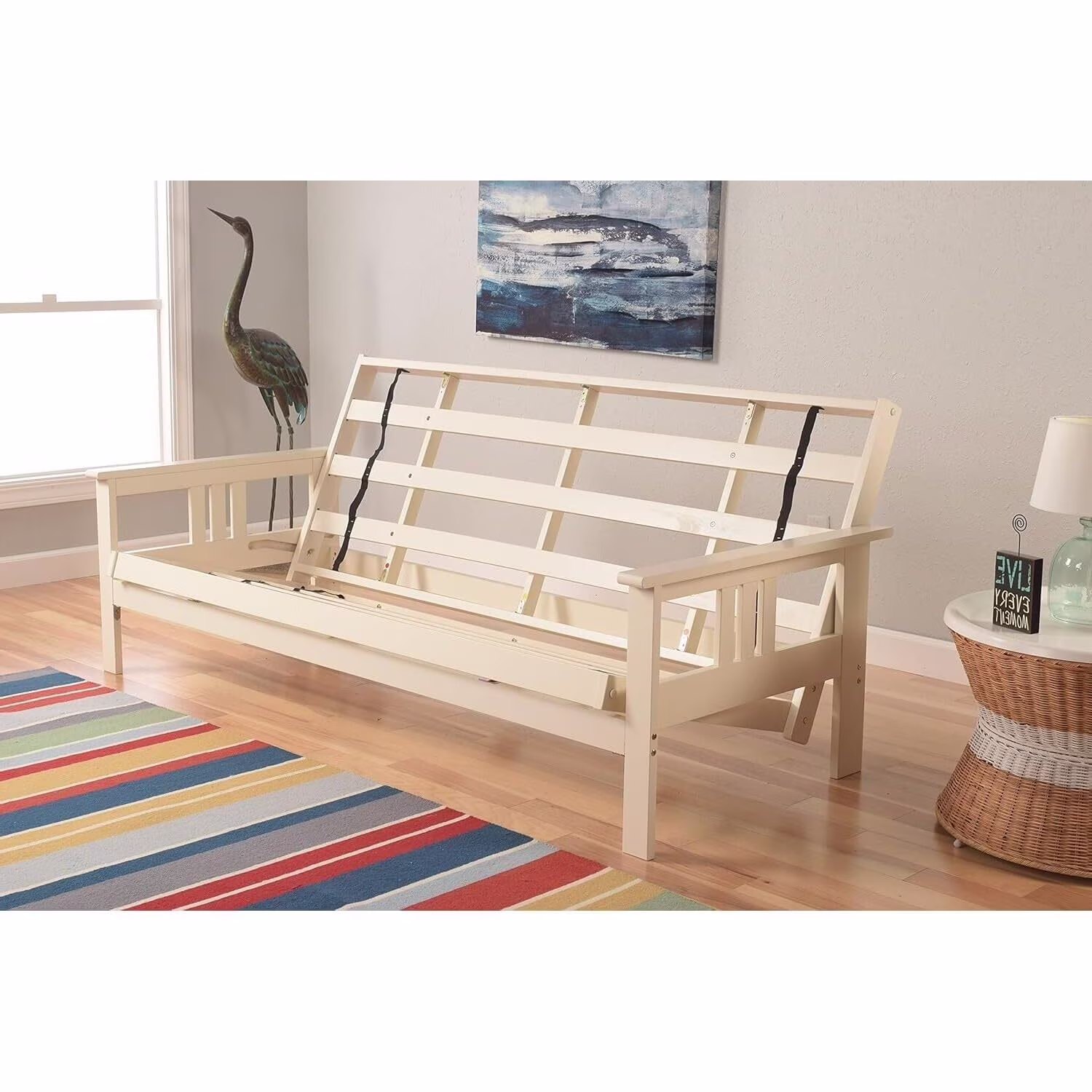 Homestock African Artifacts Full Size Futon Frame Set with Mattress, Easily Converts to Bed, Versatile Design Futon Frame for All Spaces, 33"H x 79"L x 37"D-Color:Linen Charcoal,Size:Barbados