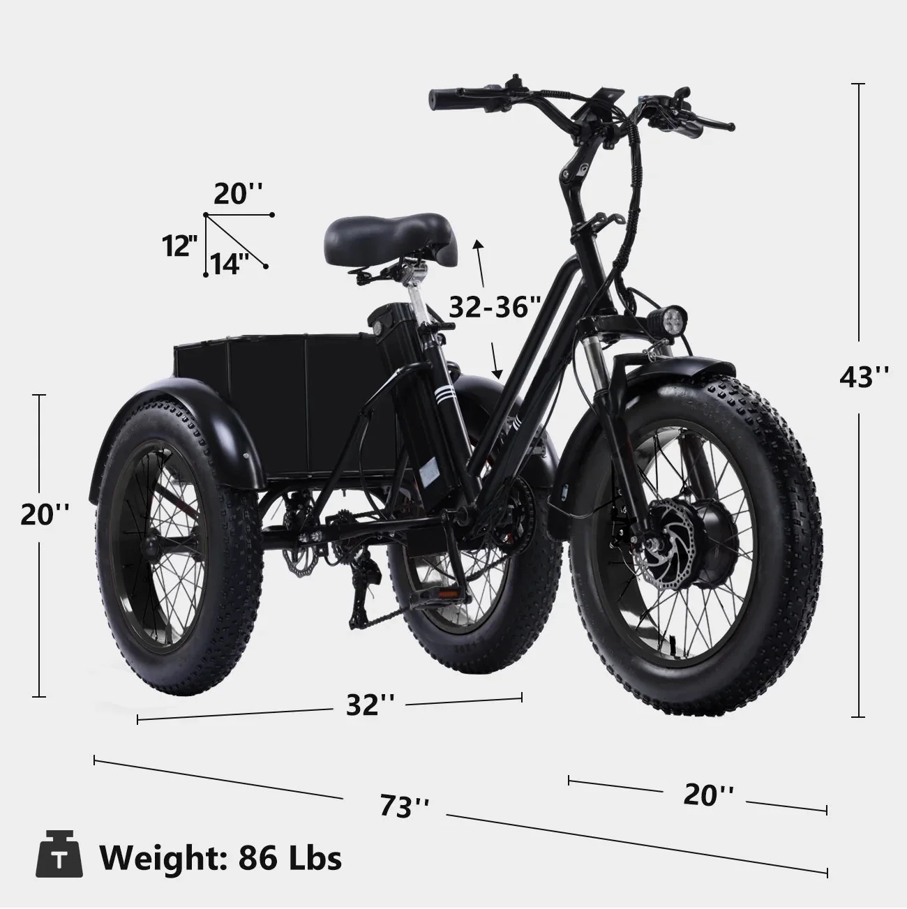 YEBEI Folding Electric Tricycle for Adults, 500W Motor, 48V15AH Lithium Battery, 20 x 4.0 in Fat Tires