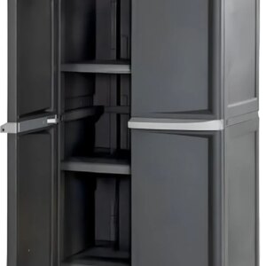 Sterilite 4 Shelf Cabinet, Lockable Utility Storage w/ Adjustable Shelves, Gray