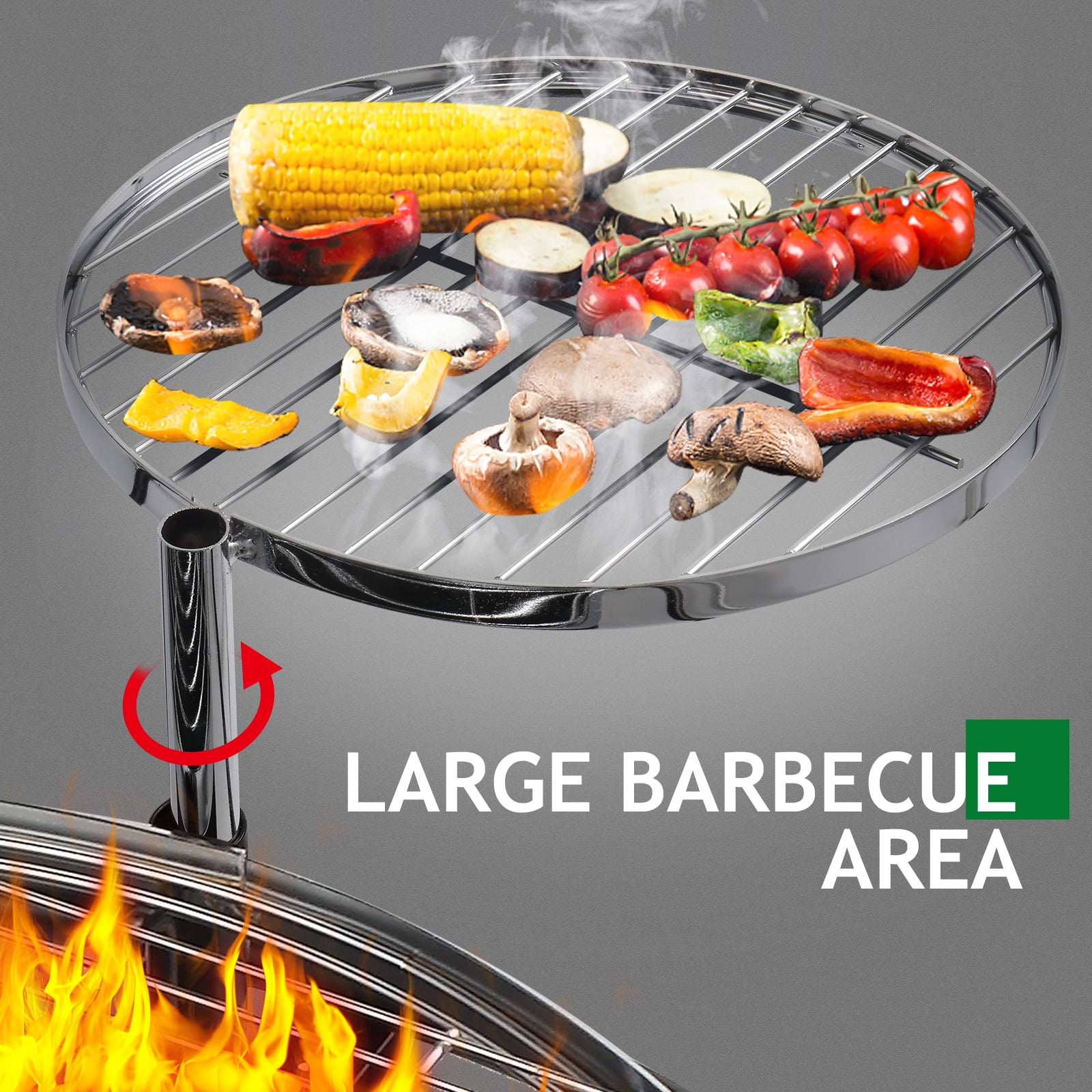Hassch Round Iron Spray Grill Barbecue Grill Charcoal Grill Outdoor Grill Rotisserie Grill Grilling Grate Portable Outdoor Grill 33"L x 33"W x 43"H, Black