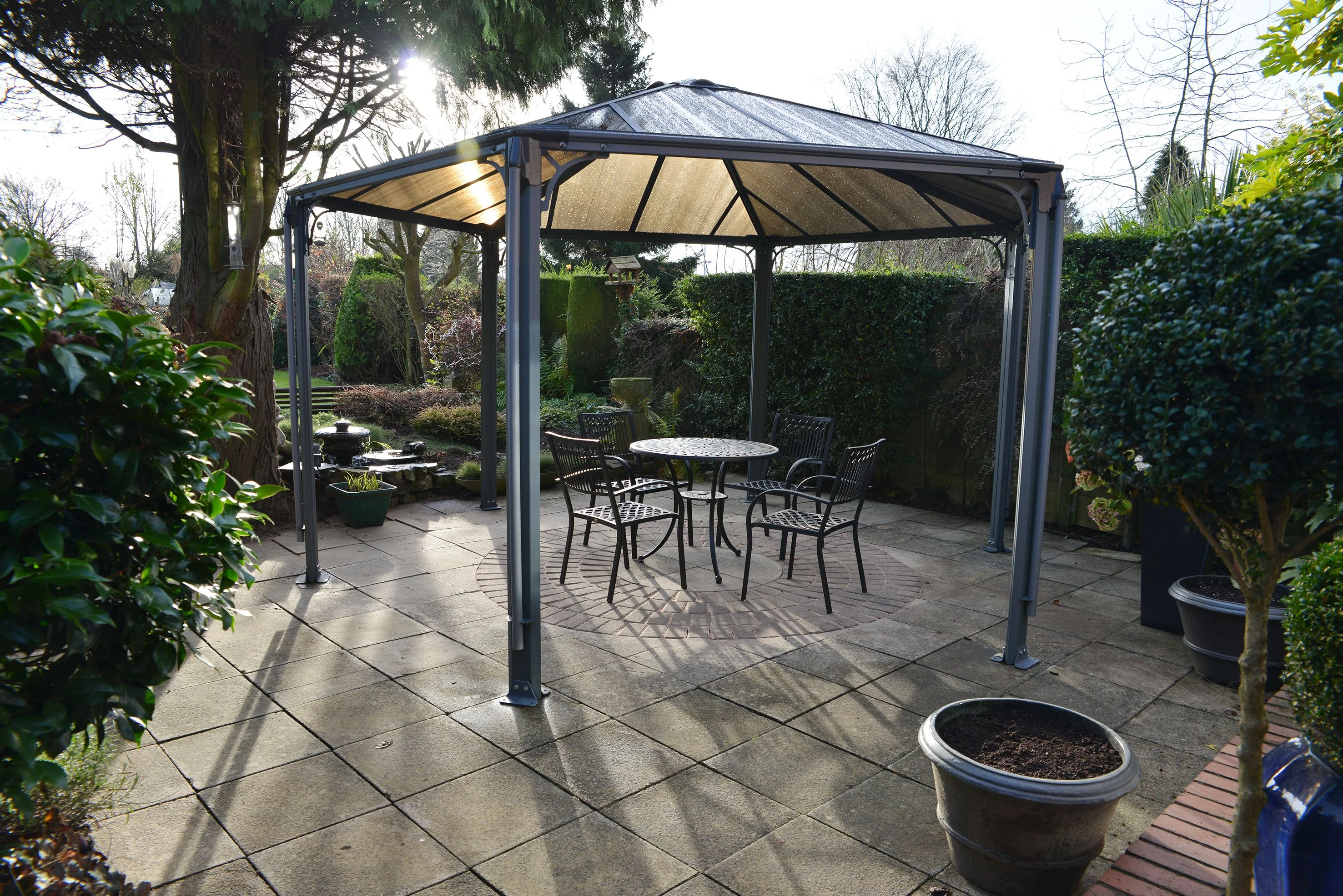 Palram – Canopia Monaco 15′ x 13′ Polycarbonate/Aluminum Hexagon Gazebo – Gray/Bronze