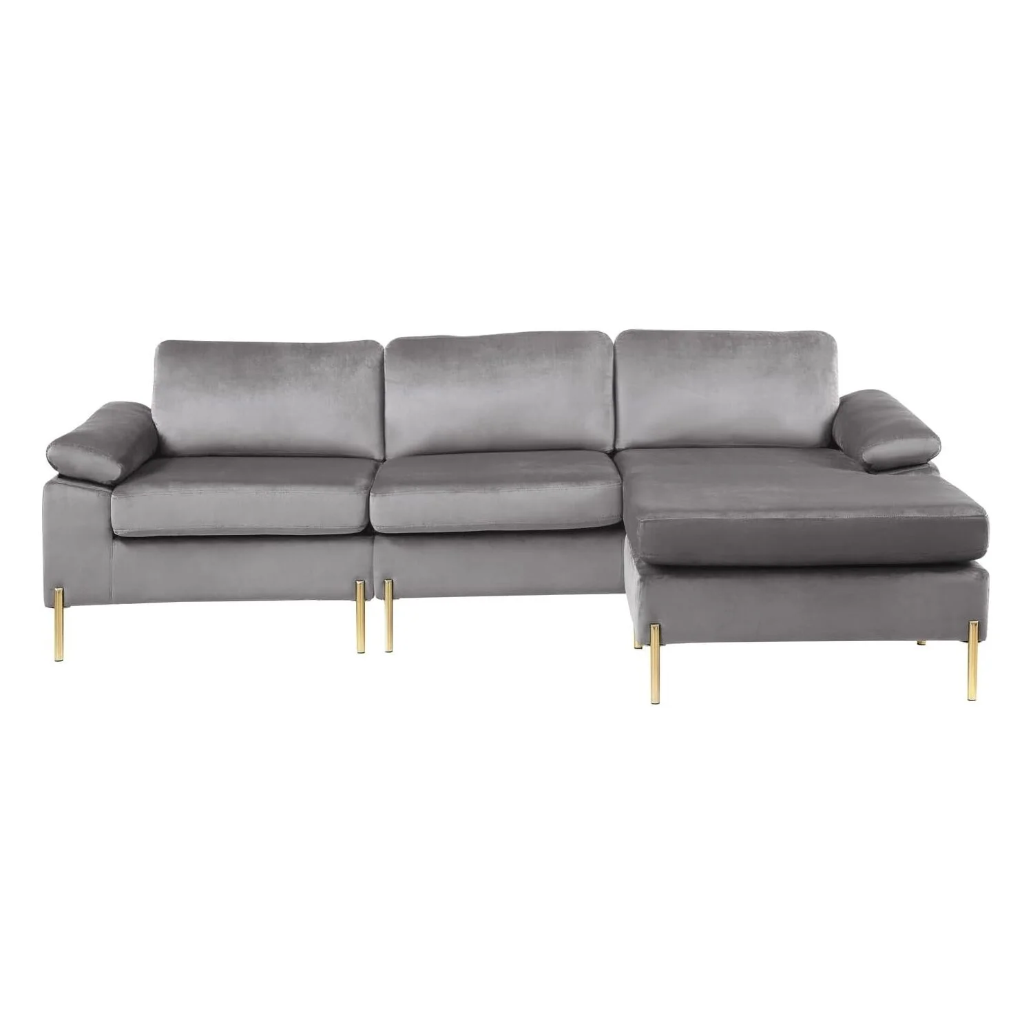 HomeStock Luxe Modern Velvet L-Shape Sectional Sofa with Square Padded Armrests, Solid Pattern Upholstery - 51.6"D x 101.2"W x 33.1"H, Comfortable and Stylish Seating for Living Room-Color:Gray/Gold