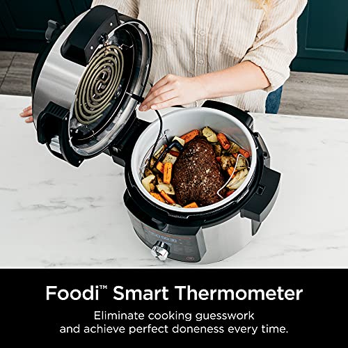 Ninja OL701 Foodi 14 in 1 SMART XL 8 Qt. Pressure Cooker Steam Fryer with SmartLid & Thermometer   Auto Steam Release, that Air Fries, Proofs & More, 3 Layer Capacity, 5 Qt. Crisp Basket, Silver/Black