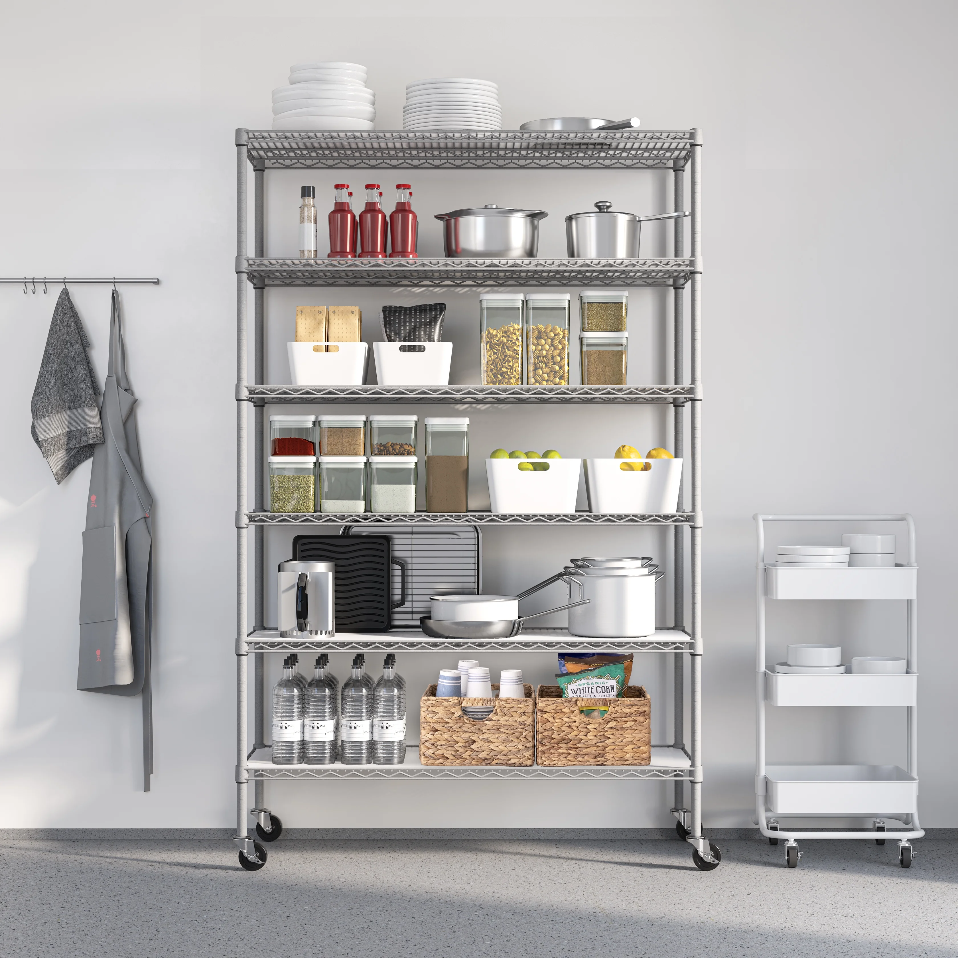 Seville Classics Solid Steel Wire Shelving Storage Unit Adjustable Shelves Organizer Rack, for Home, Kitchen, Office, Garage, Bedroom, Closet, Graphite, 6-Tier, 48" W x 18" D x 75.5 H