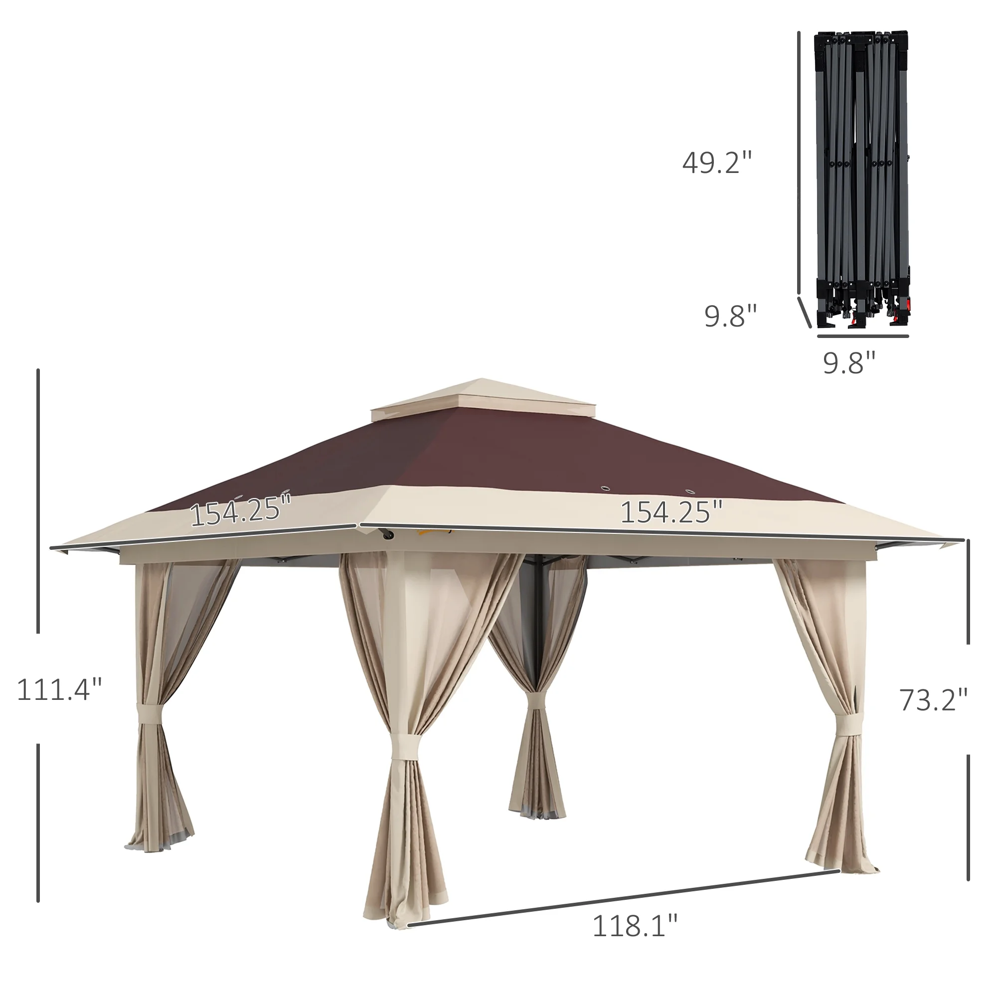 Outsunny 13ft x 13ft Beige Pop Up Outdoor Canopy, UV Resistant
