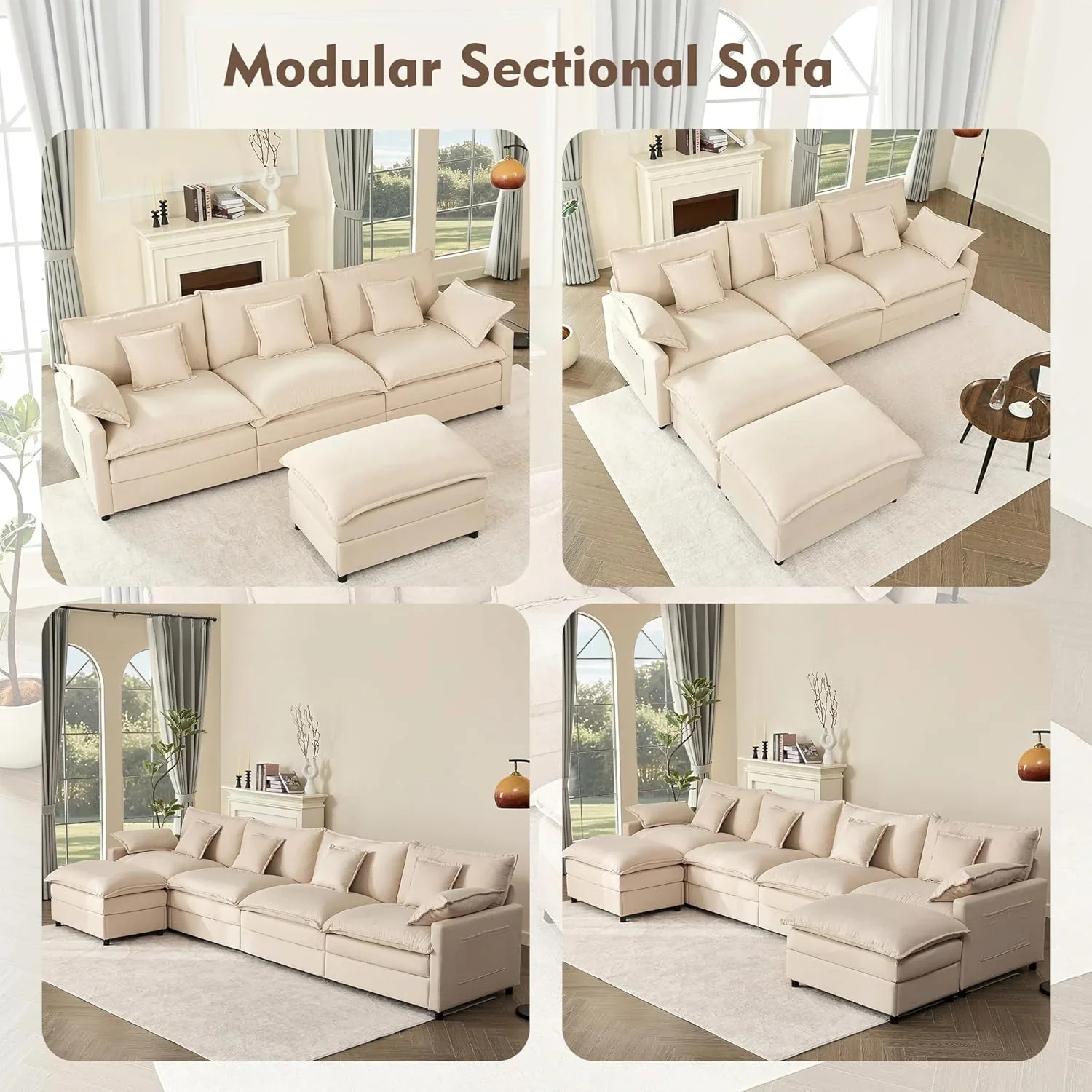 108 Inch U Shape Sofa Sectional Sofa Comfortable Cloud Sofa with Removable Footstool