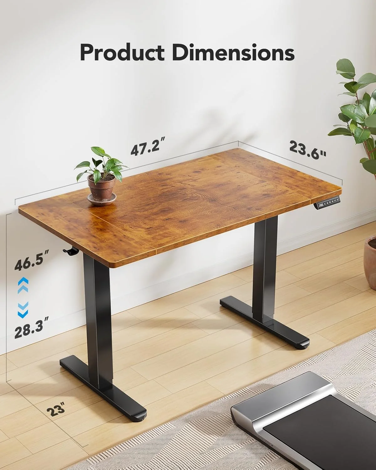 UANUO 48 x 24 inch Electric Standing Desk, Height Adjustable Table with Headphone Hooks & Cable Manager, Sit to Stand up Desk for Home Office, Vintage Brown