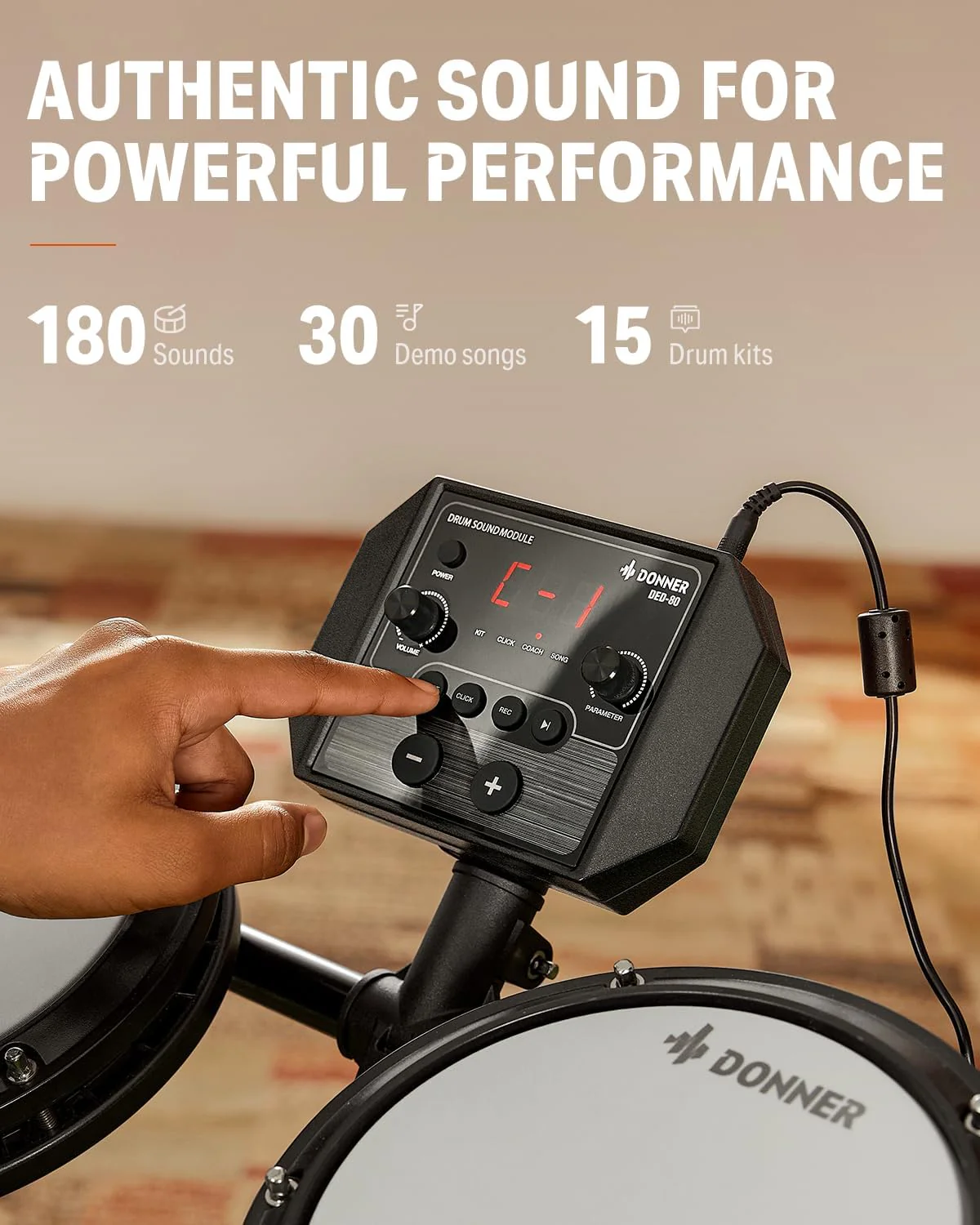 Donner DED-80 Electronic Drum Set, Electric Drum Set for Beginner with 4 Quiet Mesh Drum Pads, 2 Switch Pedal, 180+ Sounds, Throne, On-Ear Headphones, Sticks, and Melodics Lessons Included.