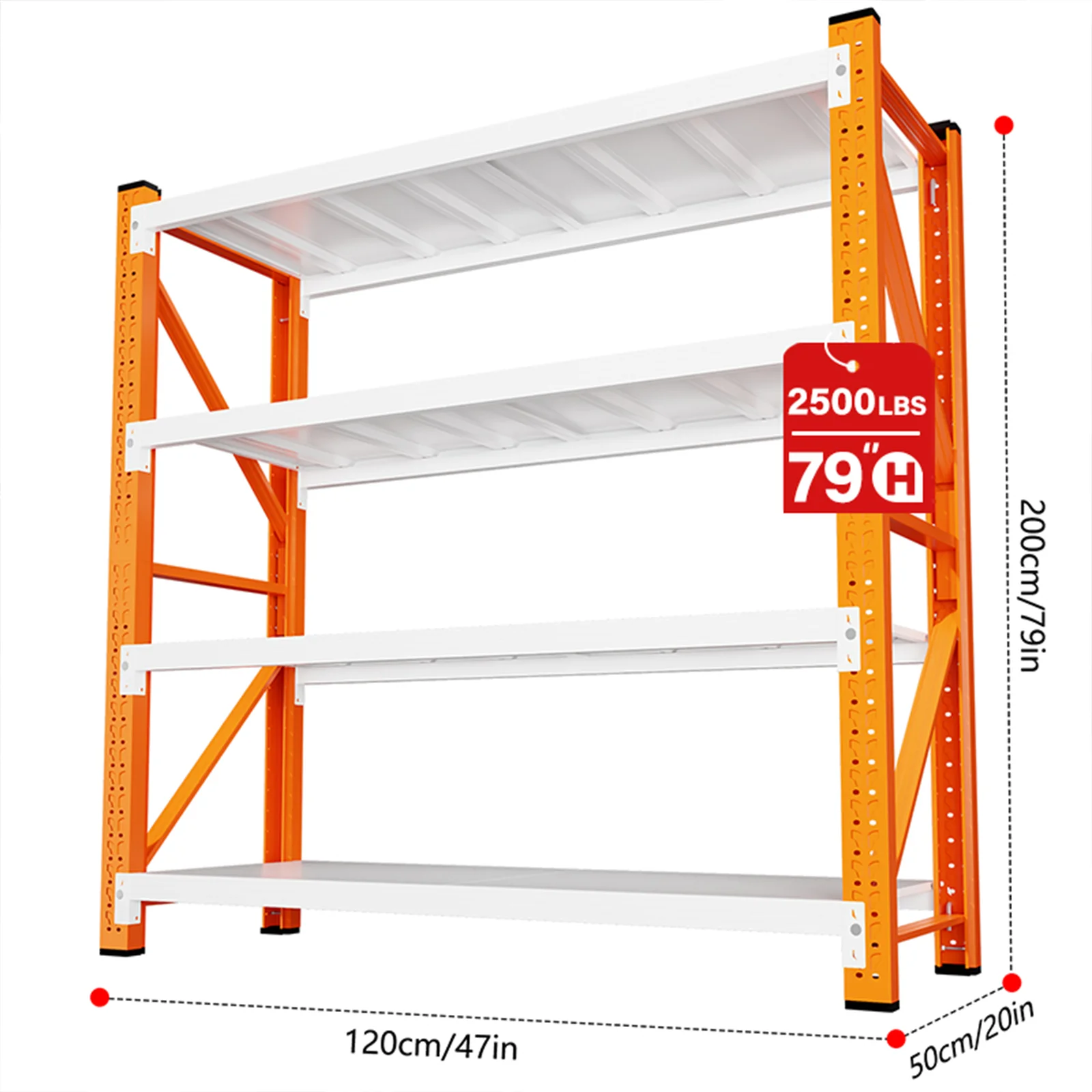 MaxShelv 79" H Garage Shelving 2500lbs, 4 Tier Metal Storage Shelves Adjustable Shelving Unit and Storage for Garage,Basement,59" W x 20" D x 79" H