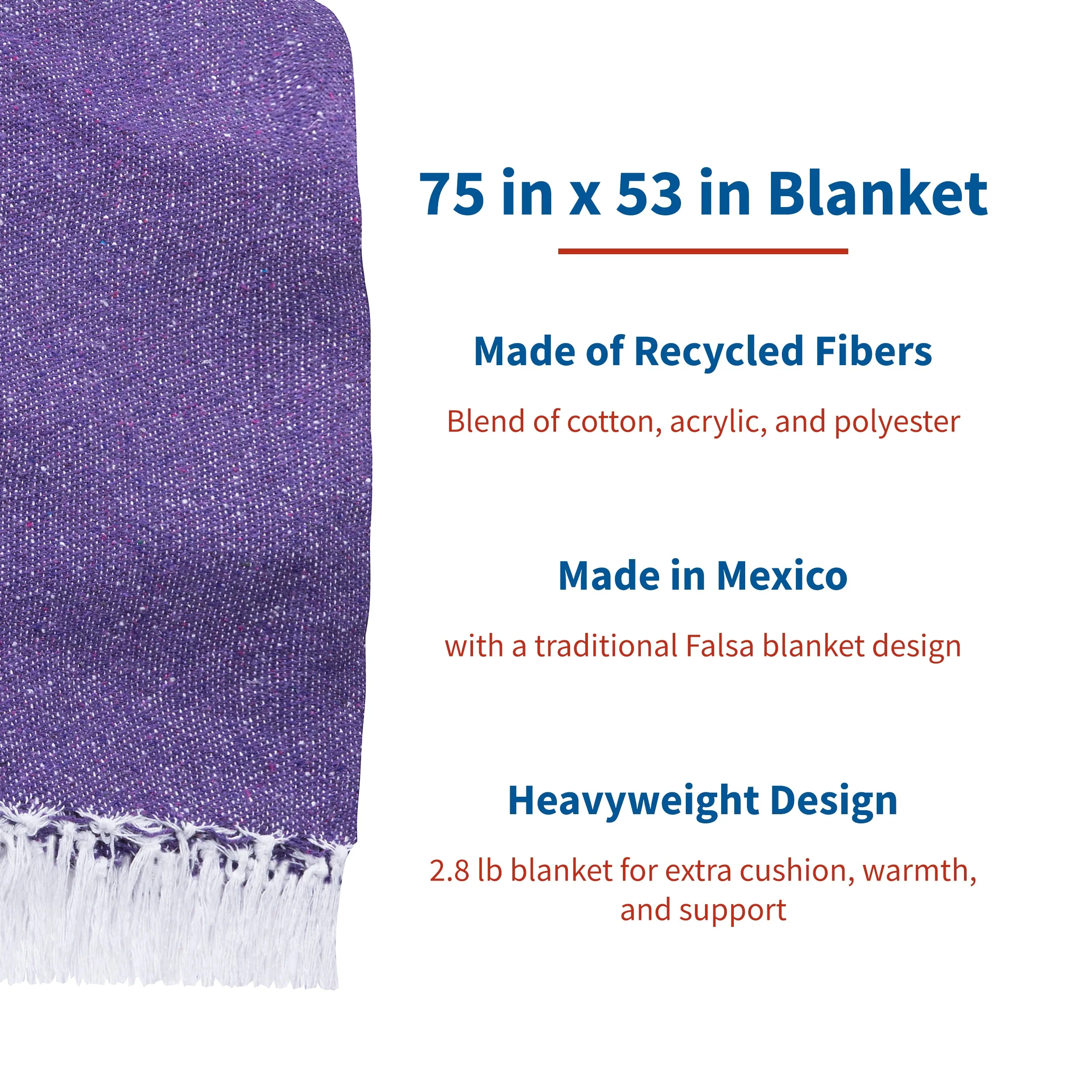 Vera Cruz 10 Pack Yoga Mexican Blankets, 75" x 53" Outdoor Blankets, Purple