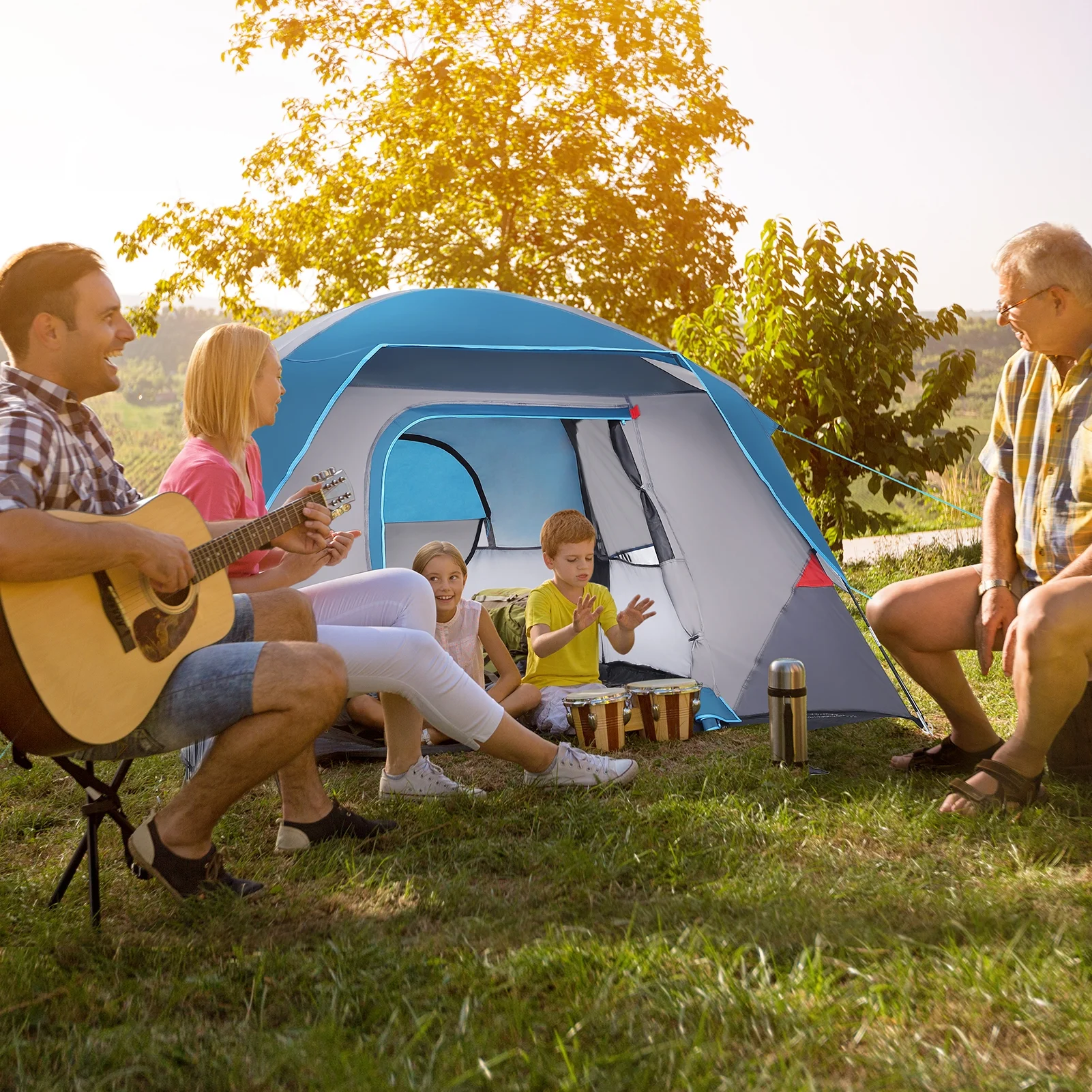 Camping Tent, Tent for Camping, Easy Set up Camping Tent 4 Person and 6 Person for Hiking Backpacking Traveling Outdoor, Light Blue, 2.8ft (L) x 7ft (W) x 58inH)