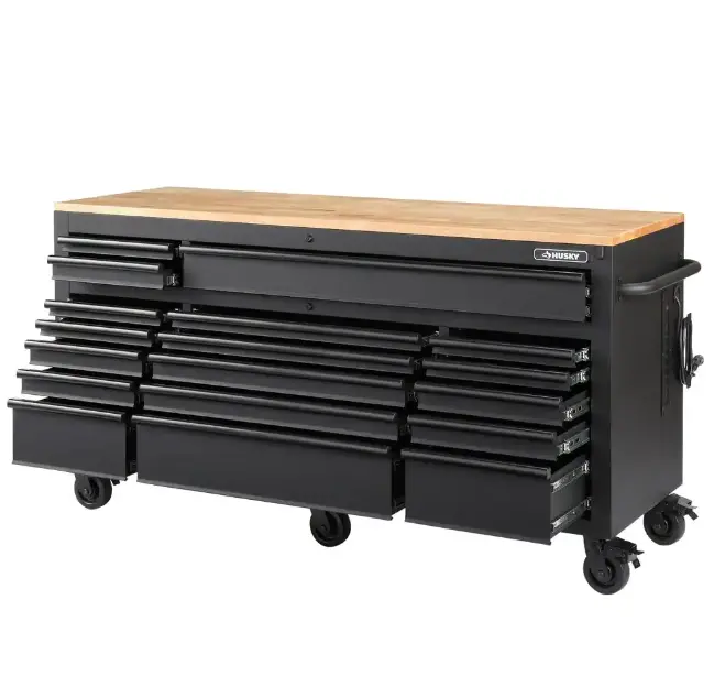 72 Inch Gloss Black Mobile Workbench Tool Chest With Casters And 18 Drawers