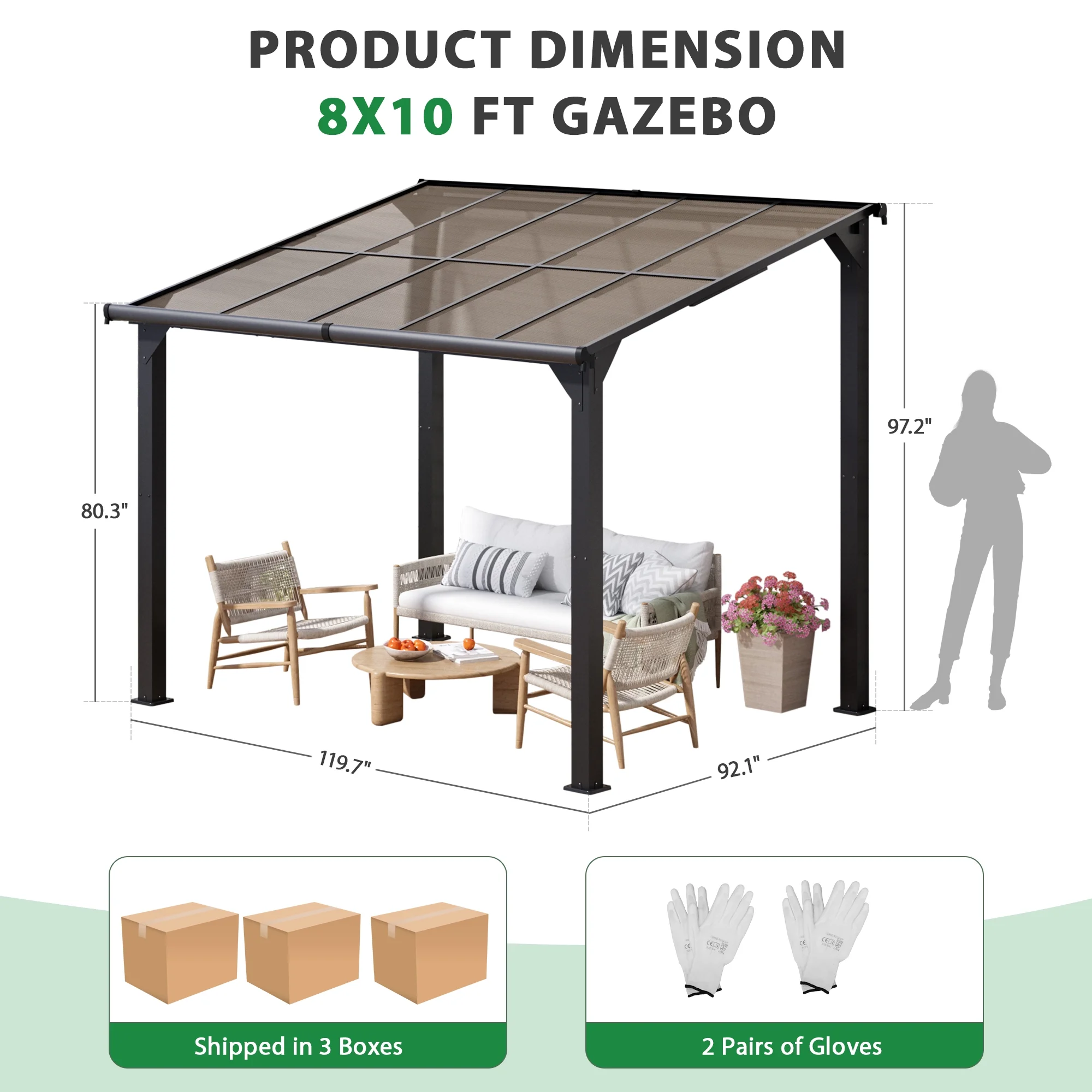 Jaxpety 14 x 10 ft. Hardtop Gazebo Outdoor Awnings for Patio, Backyard, Porch